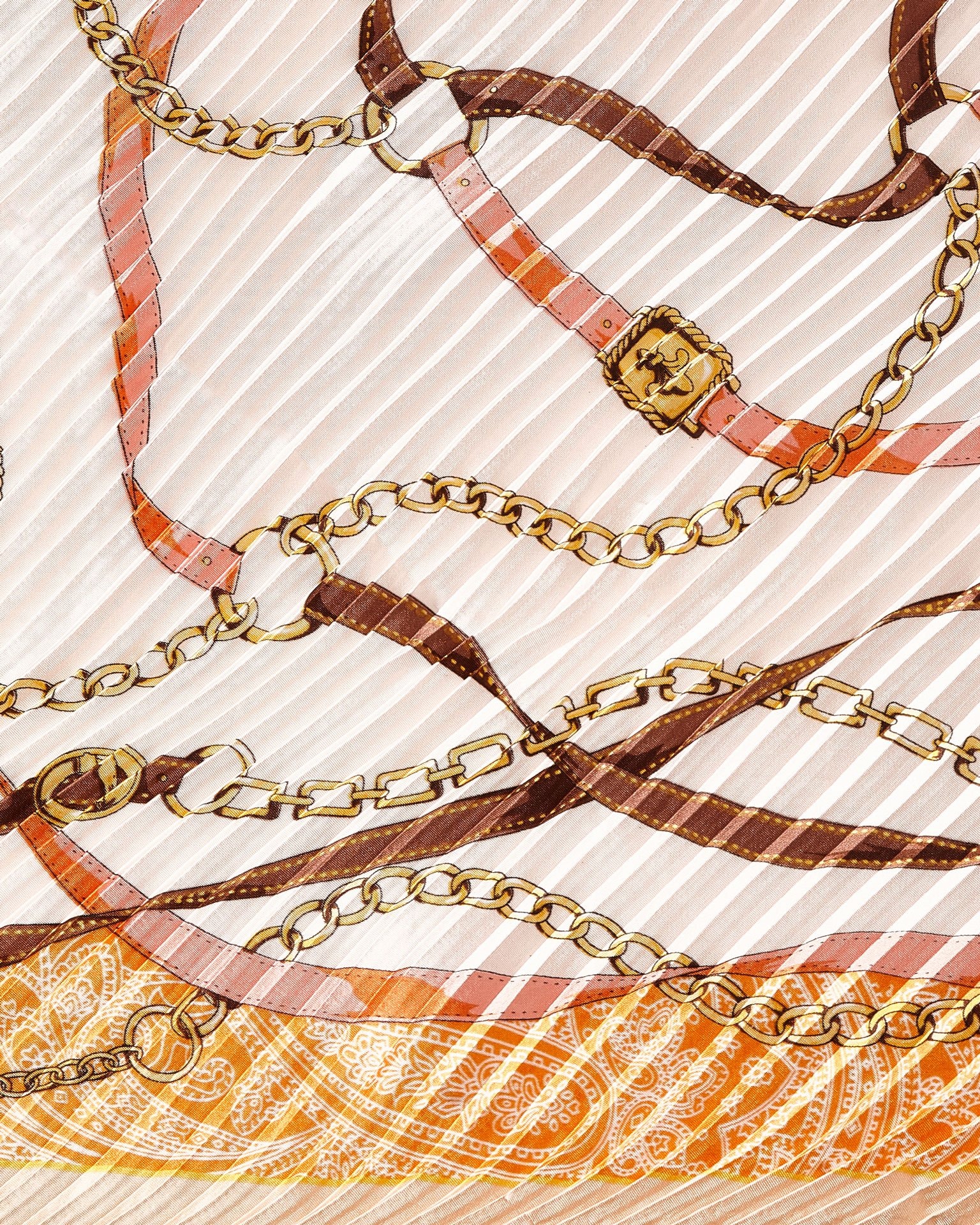Pleated scarf with chain print, Orange — photo 2