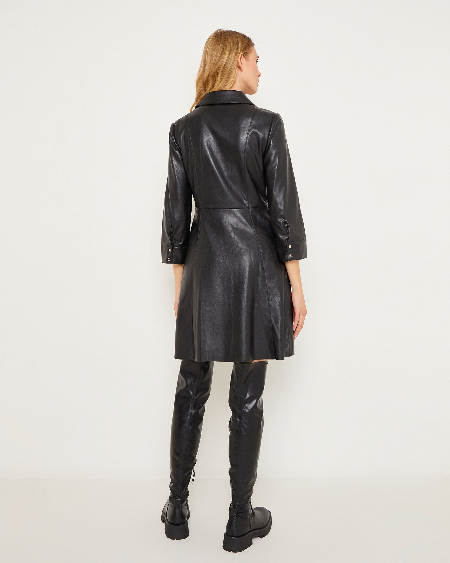 Button-Up Leather Dress, Black — photo 3