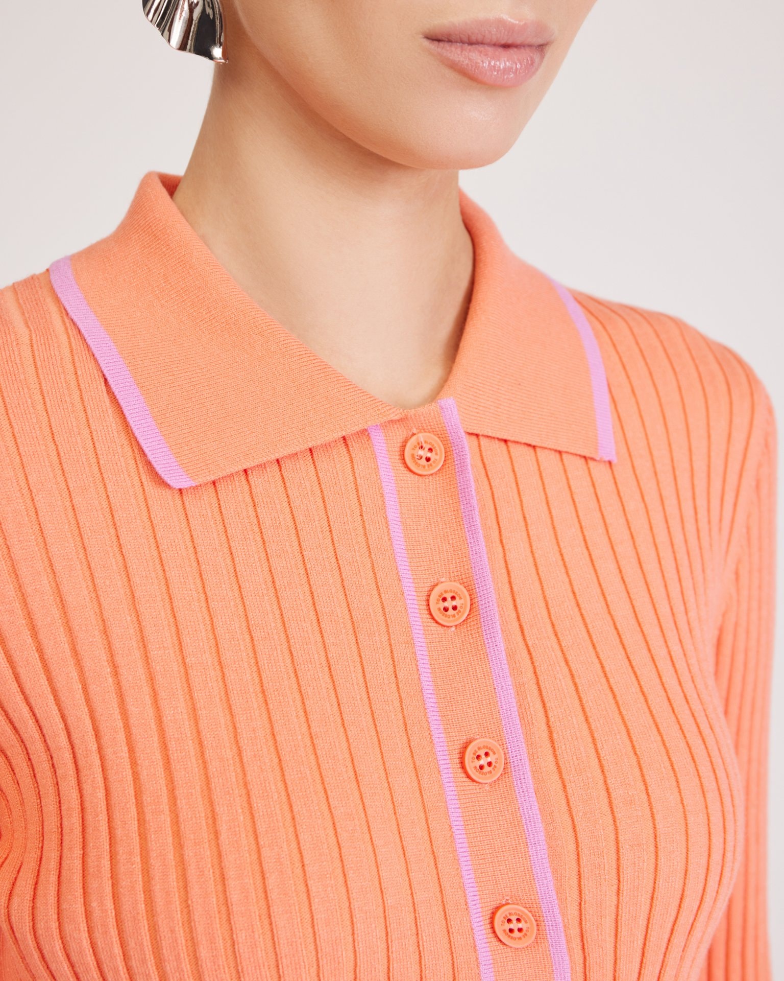 Polo-collar cardigan, Orange — photo 5