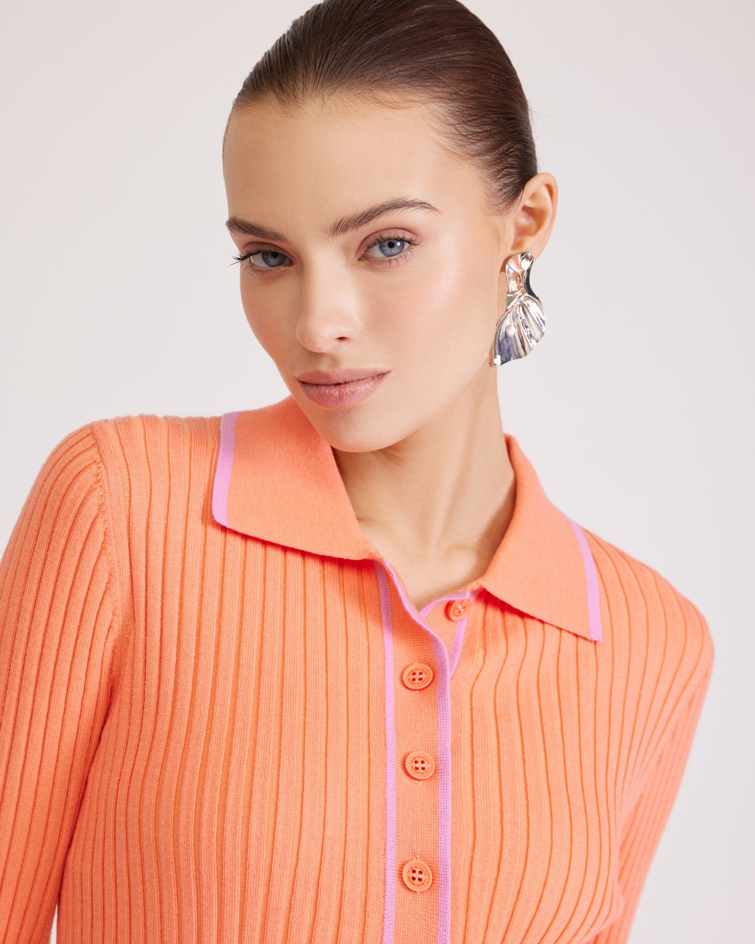 Polo-collar cardigan, Orange — photo 4