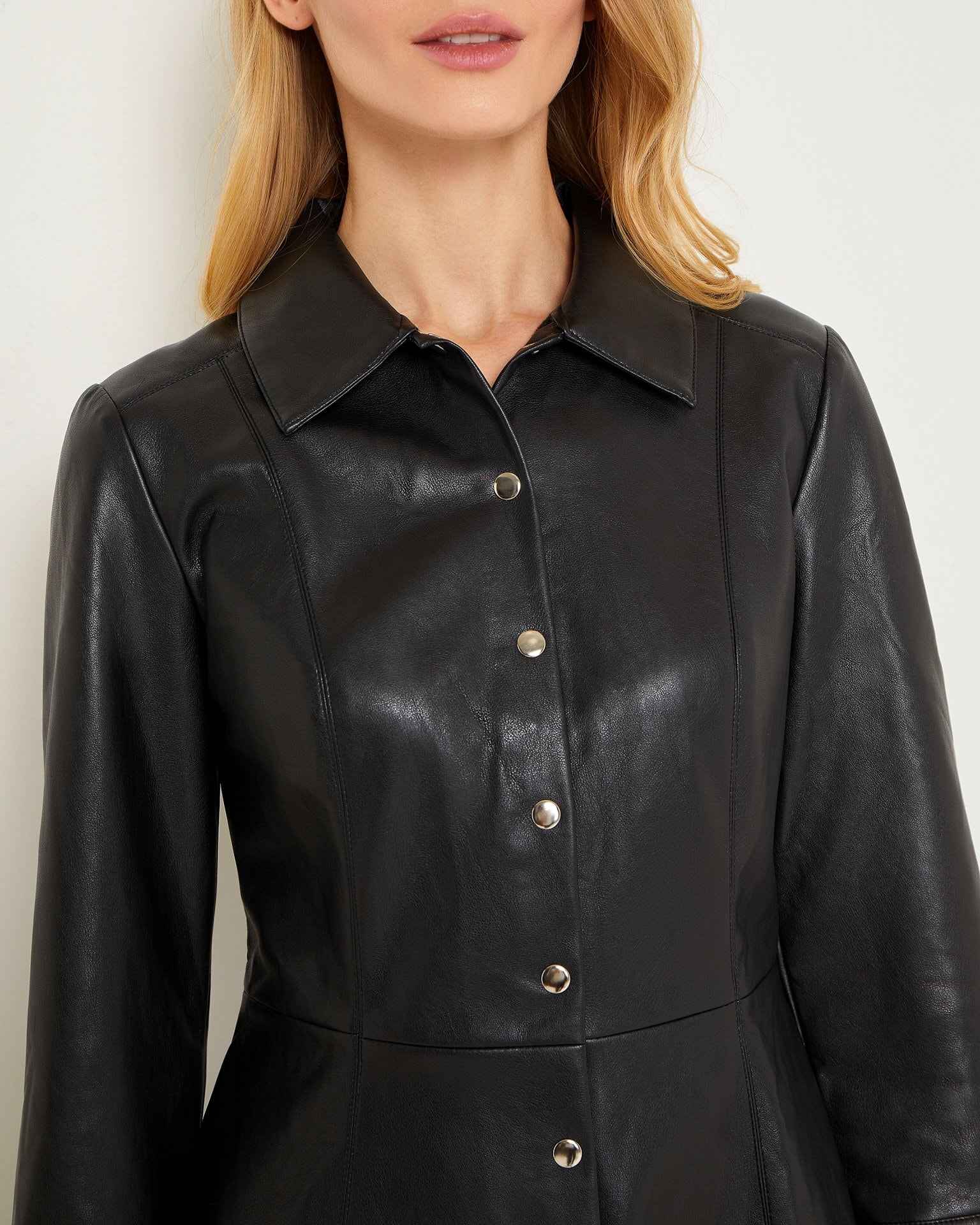 Button-Up Leather Dress, Black — photo 5