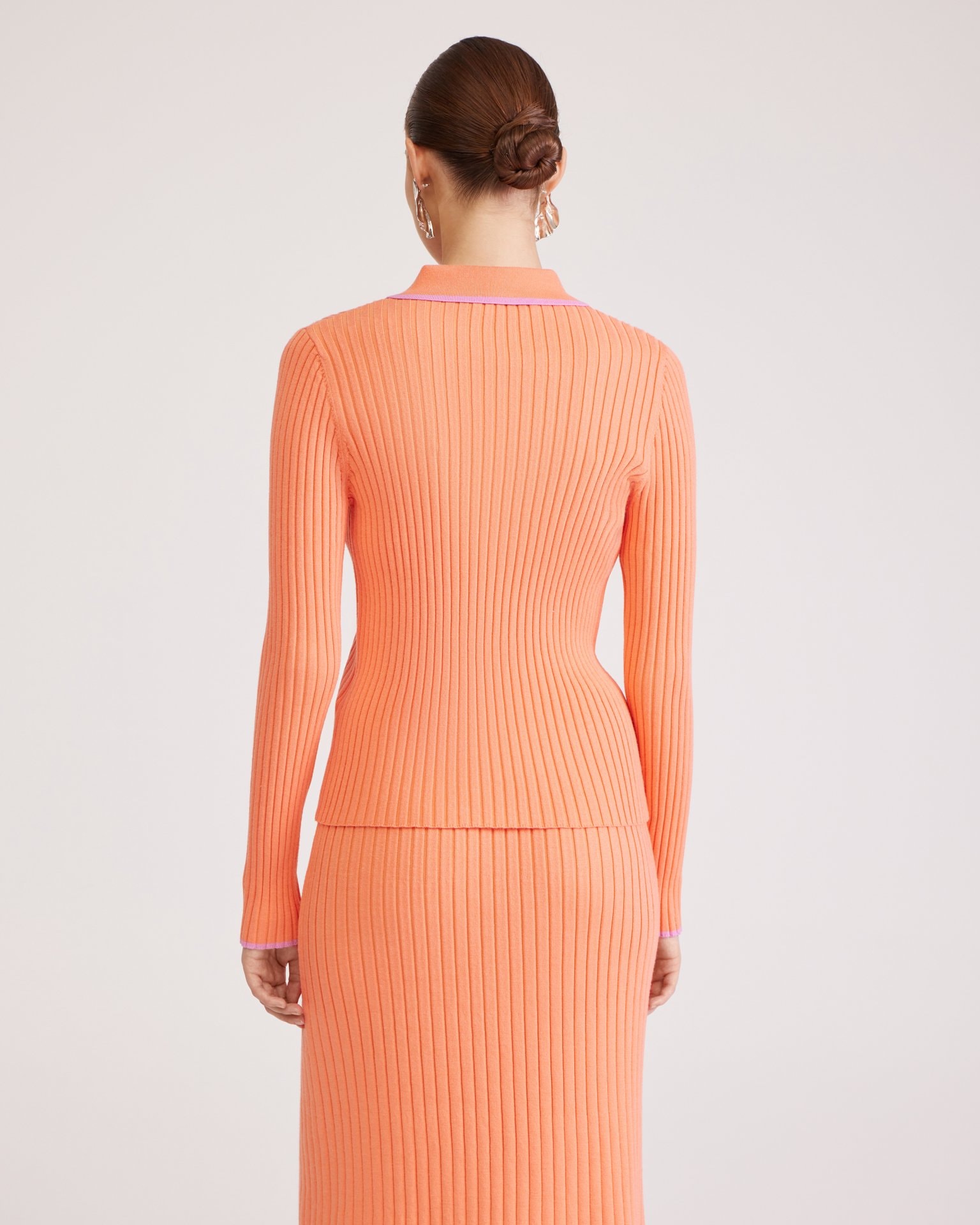Polo-collar cardigan, Orange — photo 3