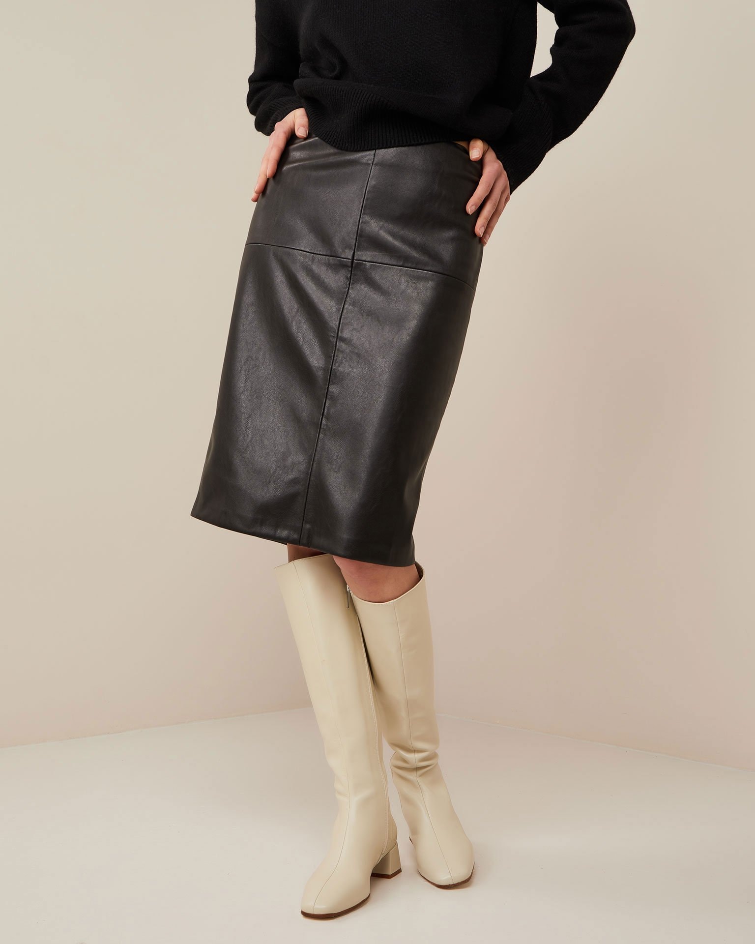 Faux leather skirt, Black — photo 4