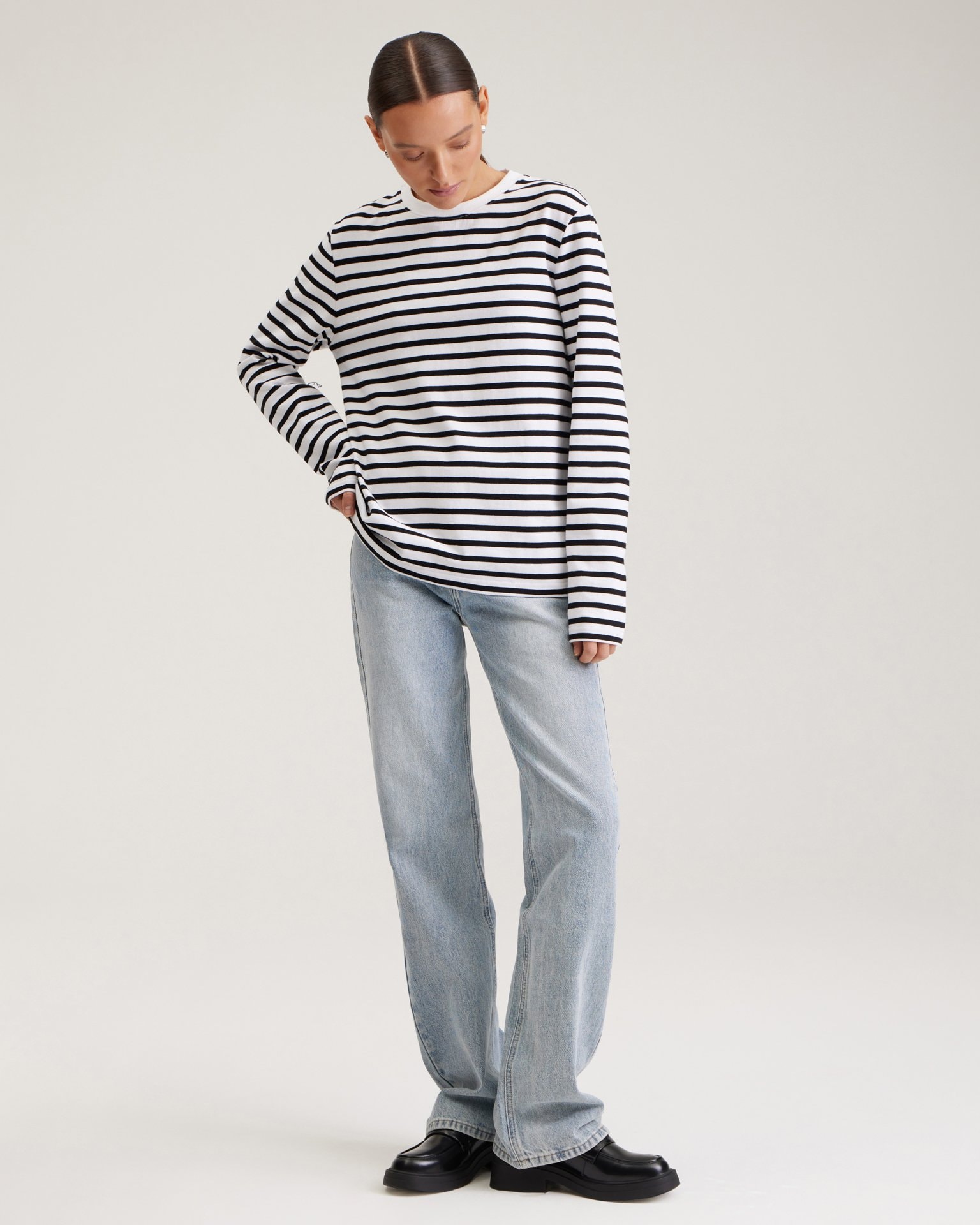 Breton stripe long-sleeved top, Black — photo 2