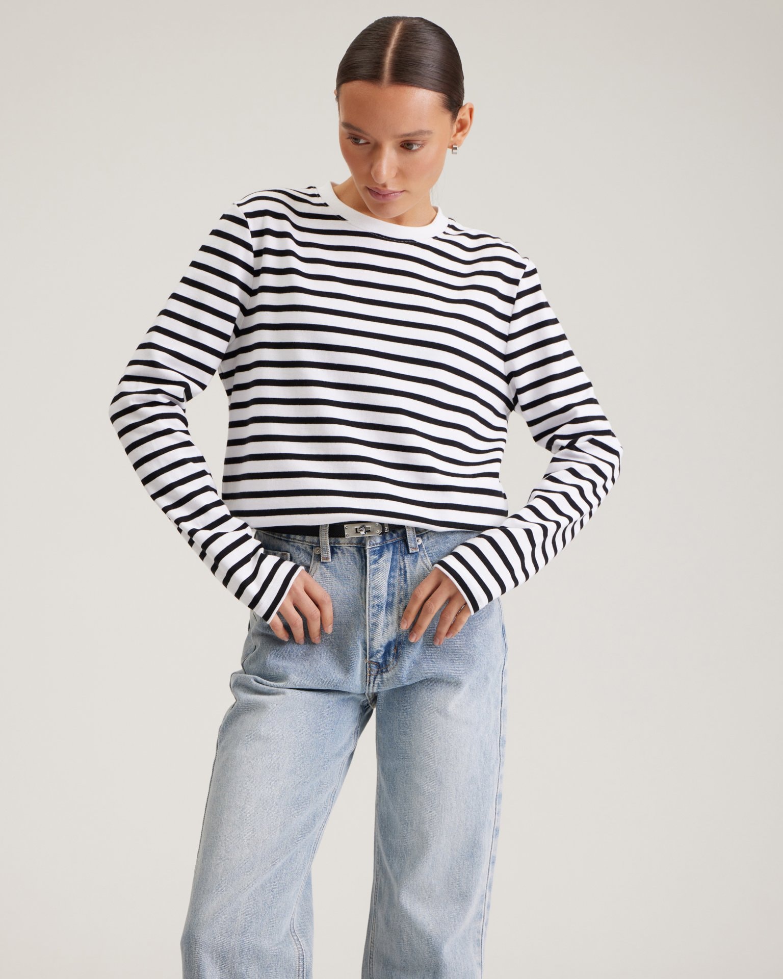 Breton stripe long-sleeved top, Black — photo 6