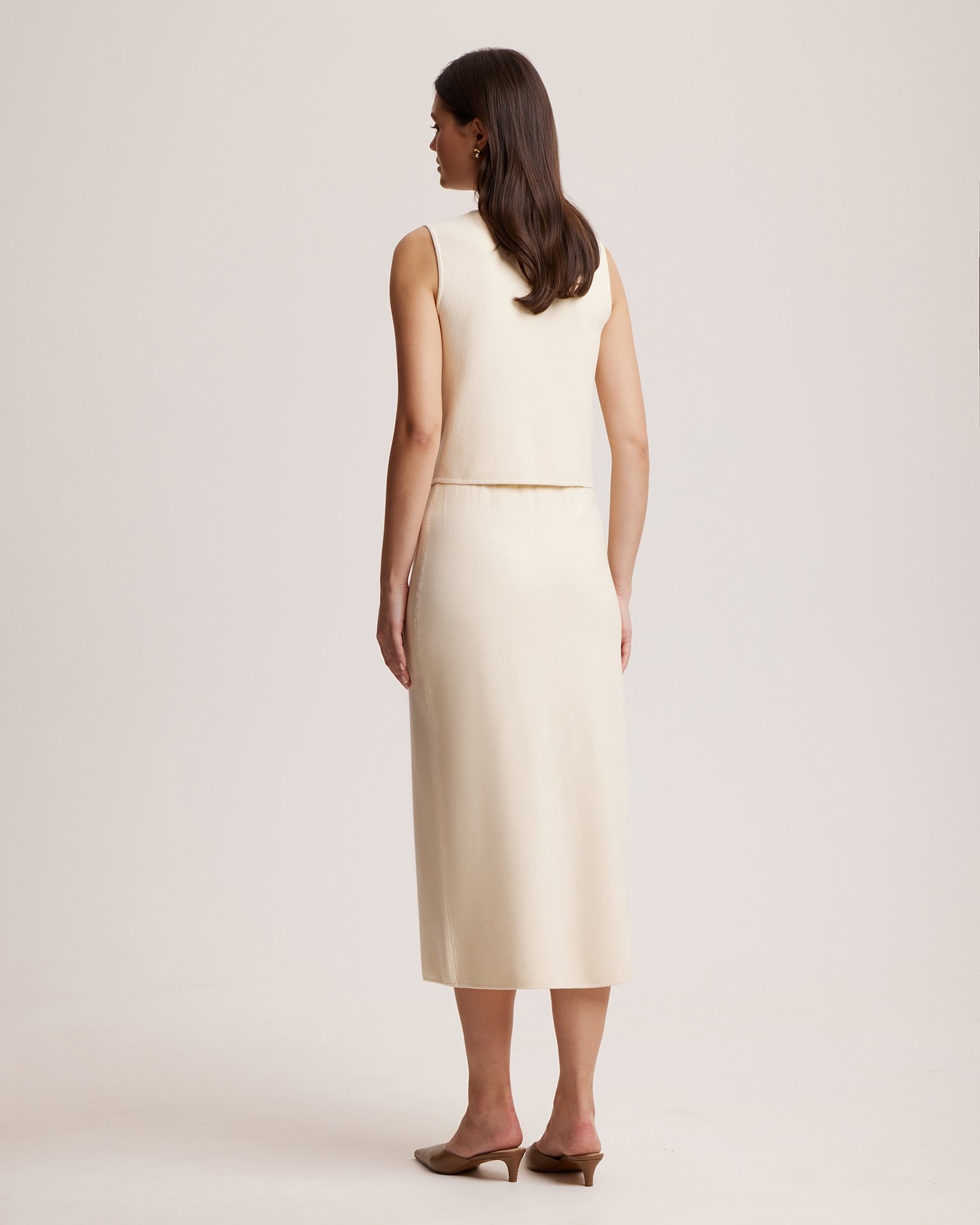 Midi skirt with a slit, Cream — photo 3