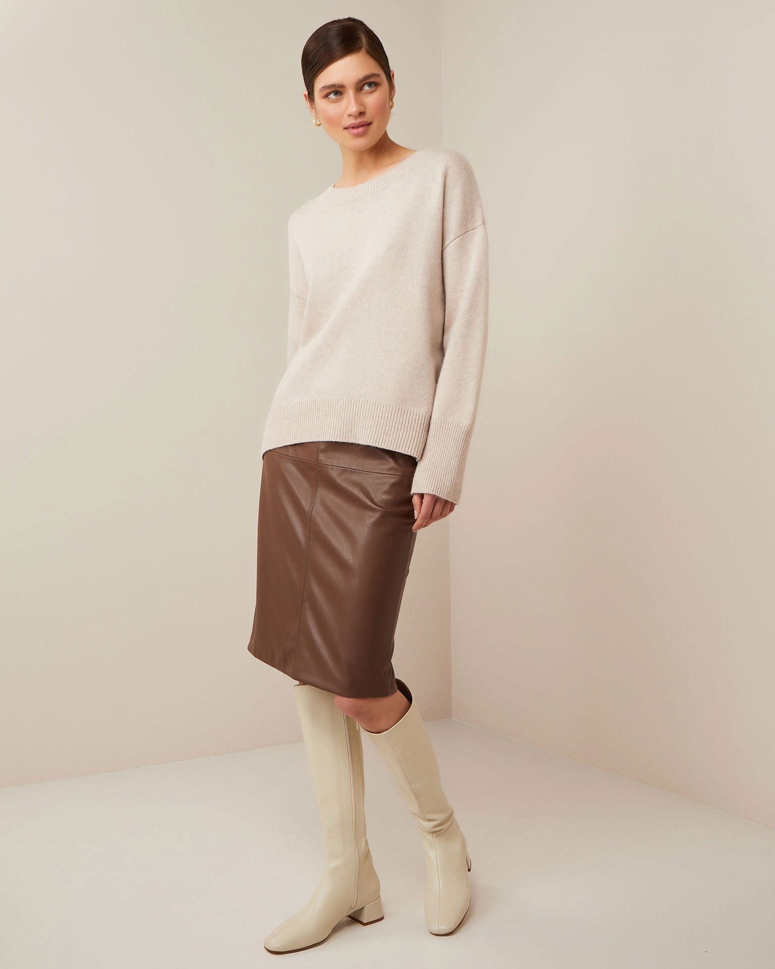Skirt with a slit, Brown — photo 2