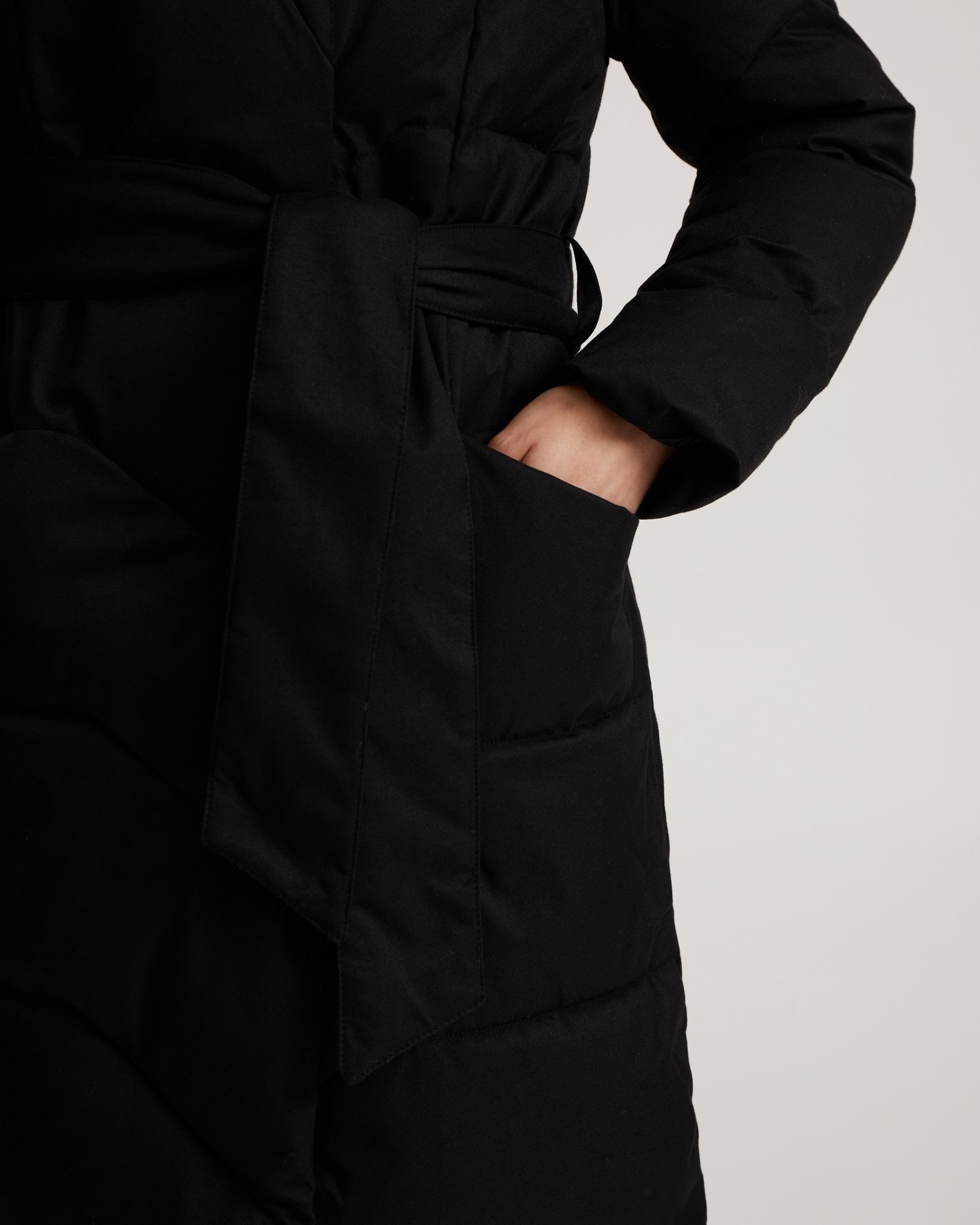 Belted Puffer Coat in Black, Black — photo 12