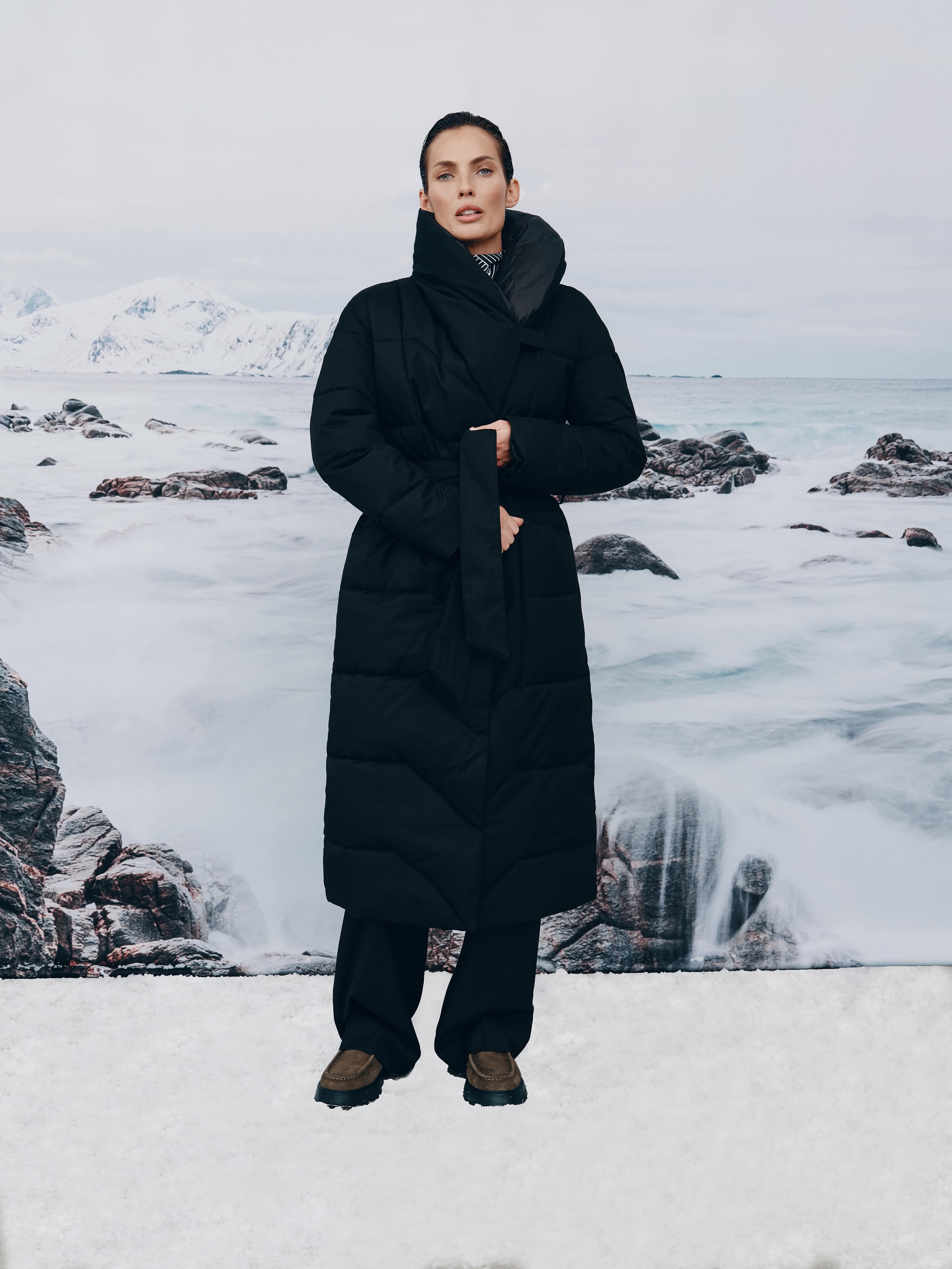 Belted Puffer Coat in Black, Black — photo 18