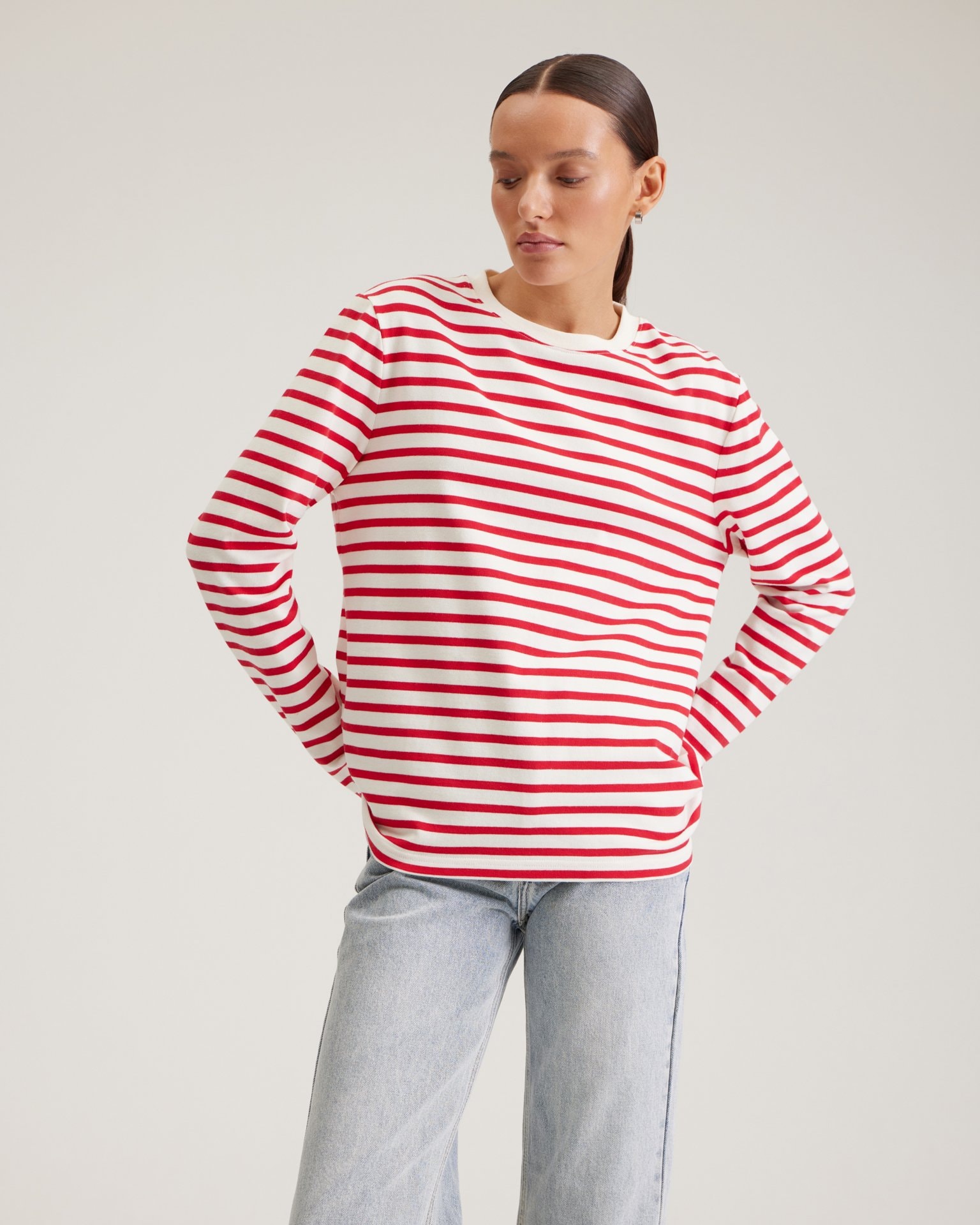 Breton stripe long-sleeved top, Scarlet — photo 5