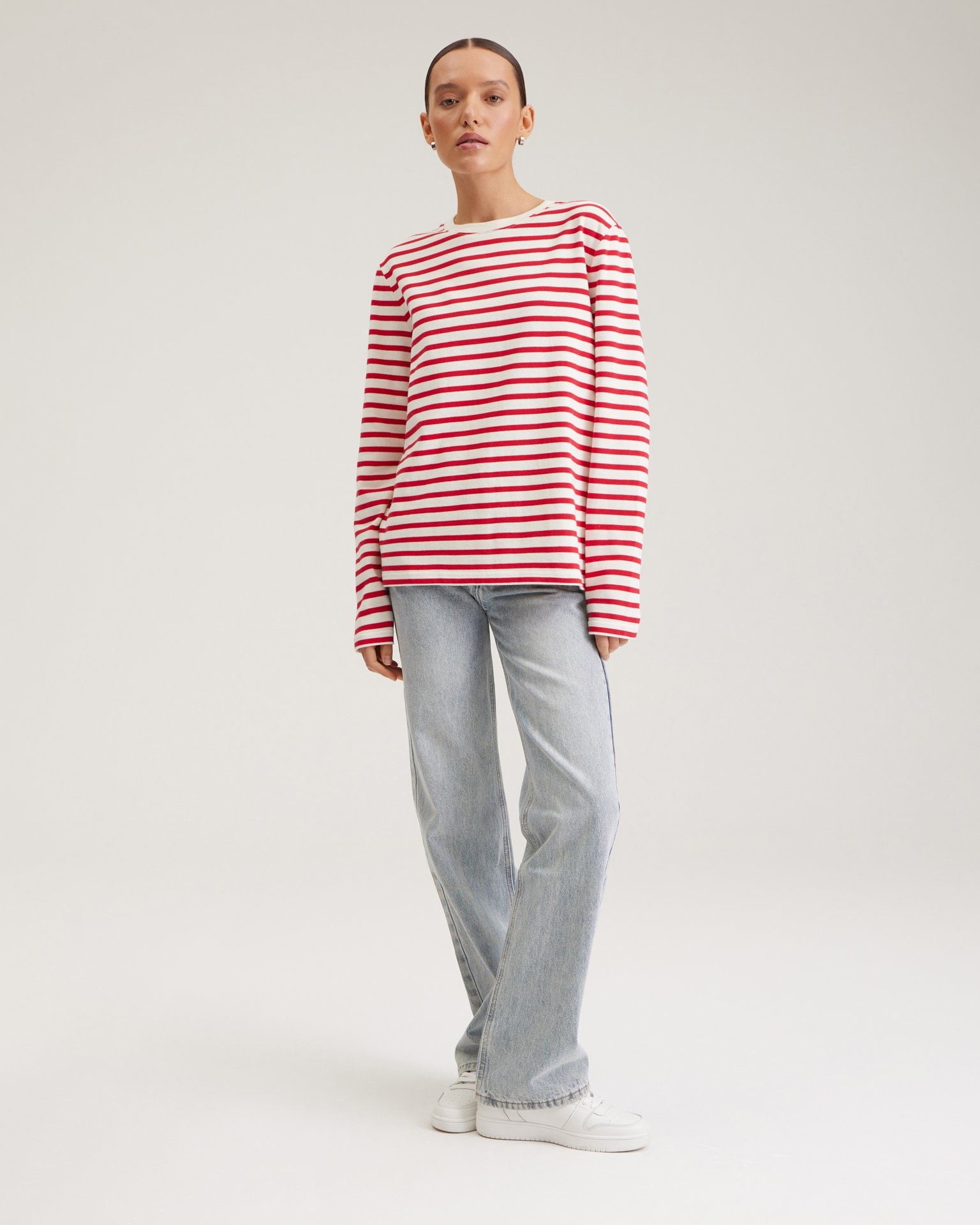 Breton stripe long-sleeved top, Scarlet — photo 3