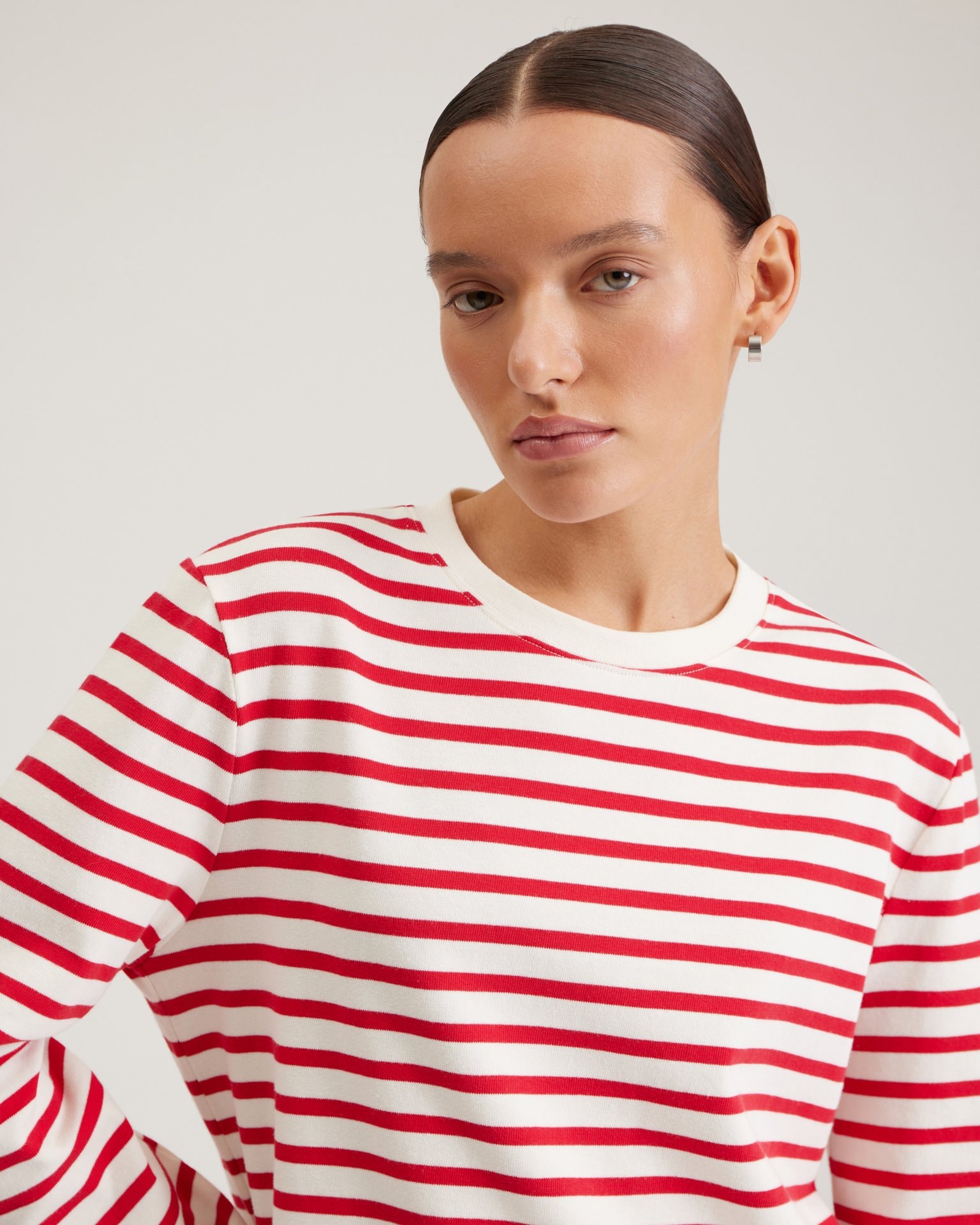 Breton stripe long-sleeved top, Scarlet — photo 6