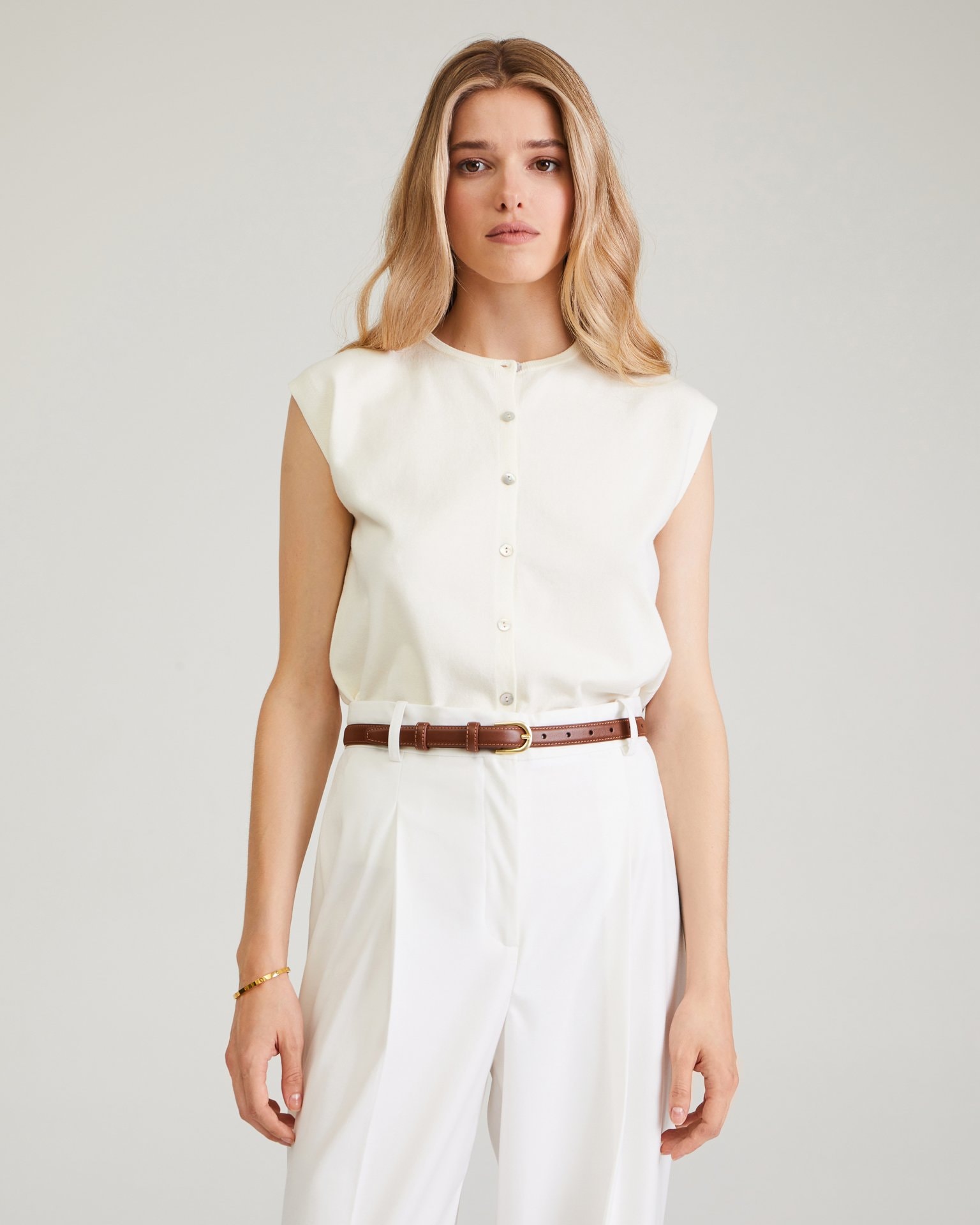 Thin leather belt, Brown — photo 2