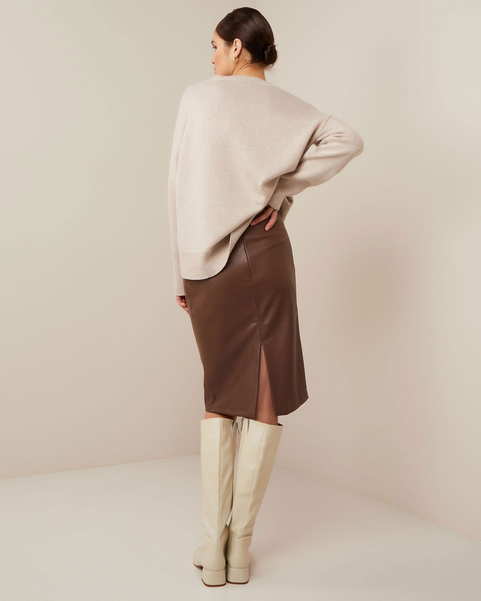 Skirt with a slit, Brown — photo 3