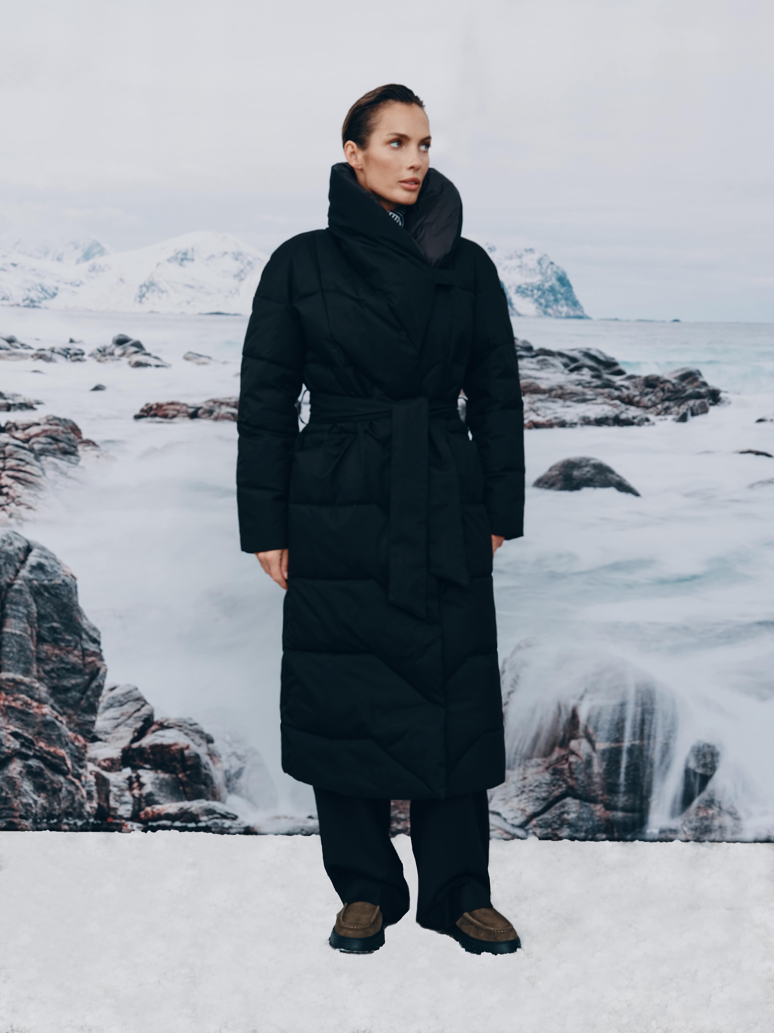 Belted Puffer Coat in Black, Black — photo 17