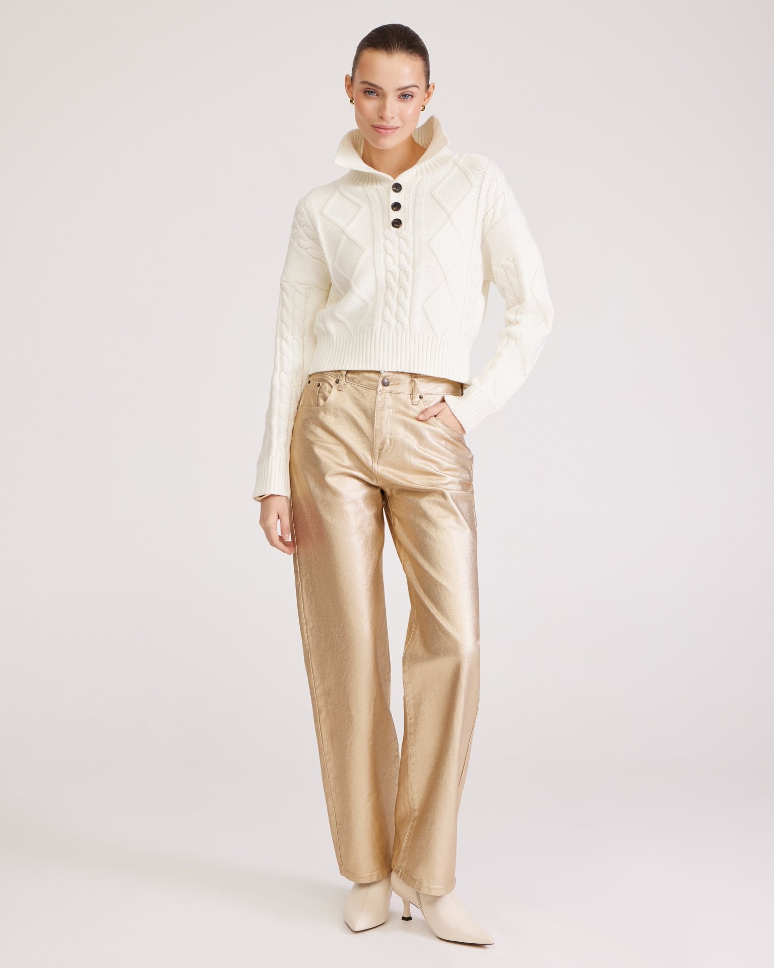 Jumper with a Collar, White — photo 3