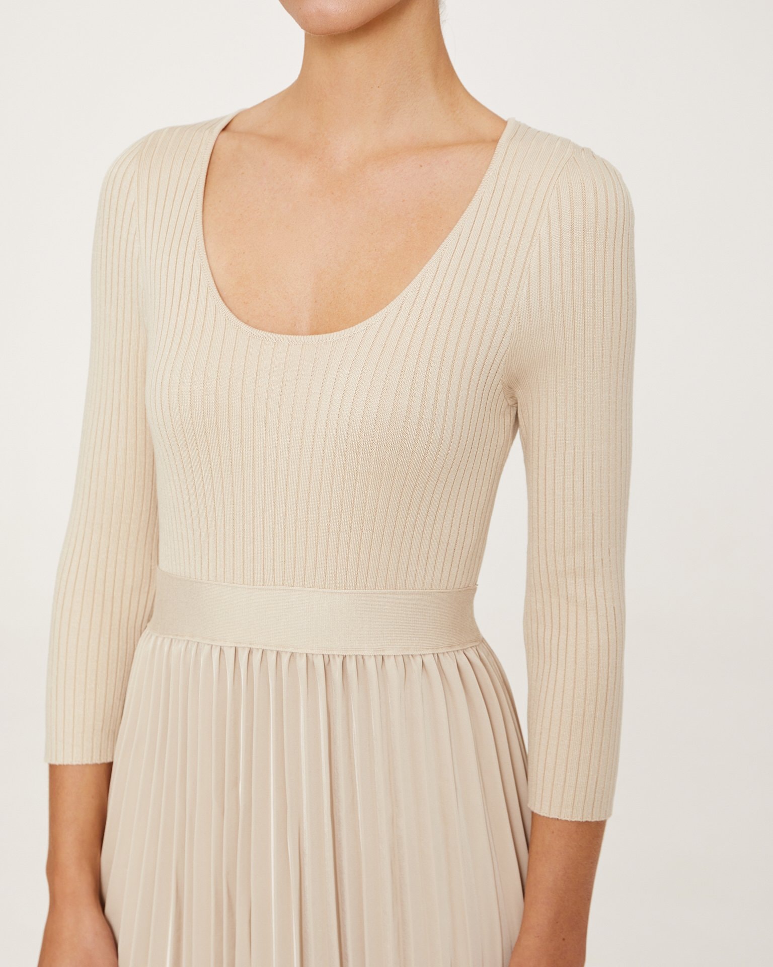 A dress with a pleated skirt, Beige — photo 5