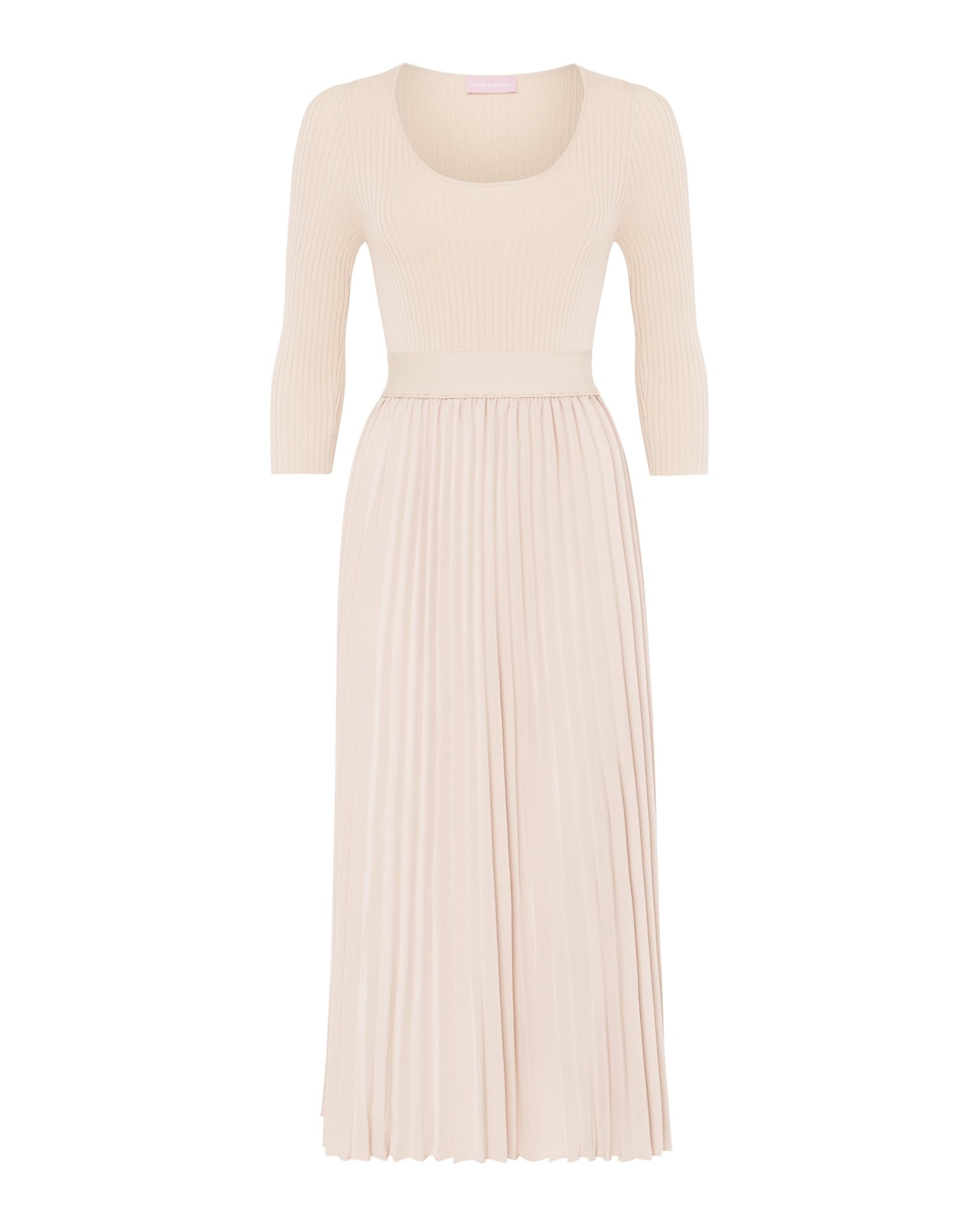 A dress with a pleated skirt, Beige — photo 6