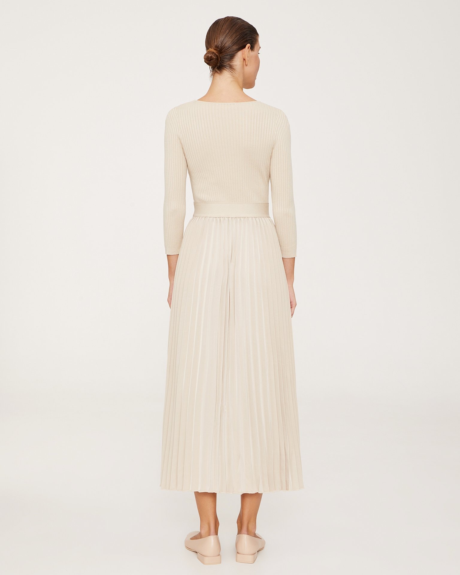 A dress with a pleated skirt, Beige — photo 3