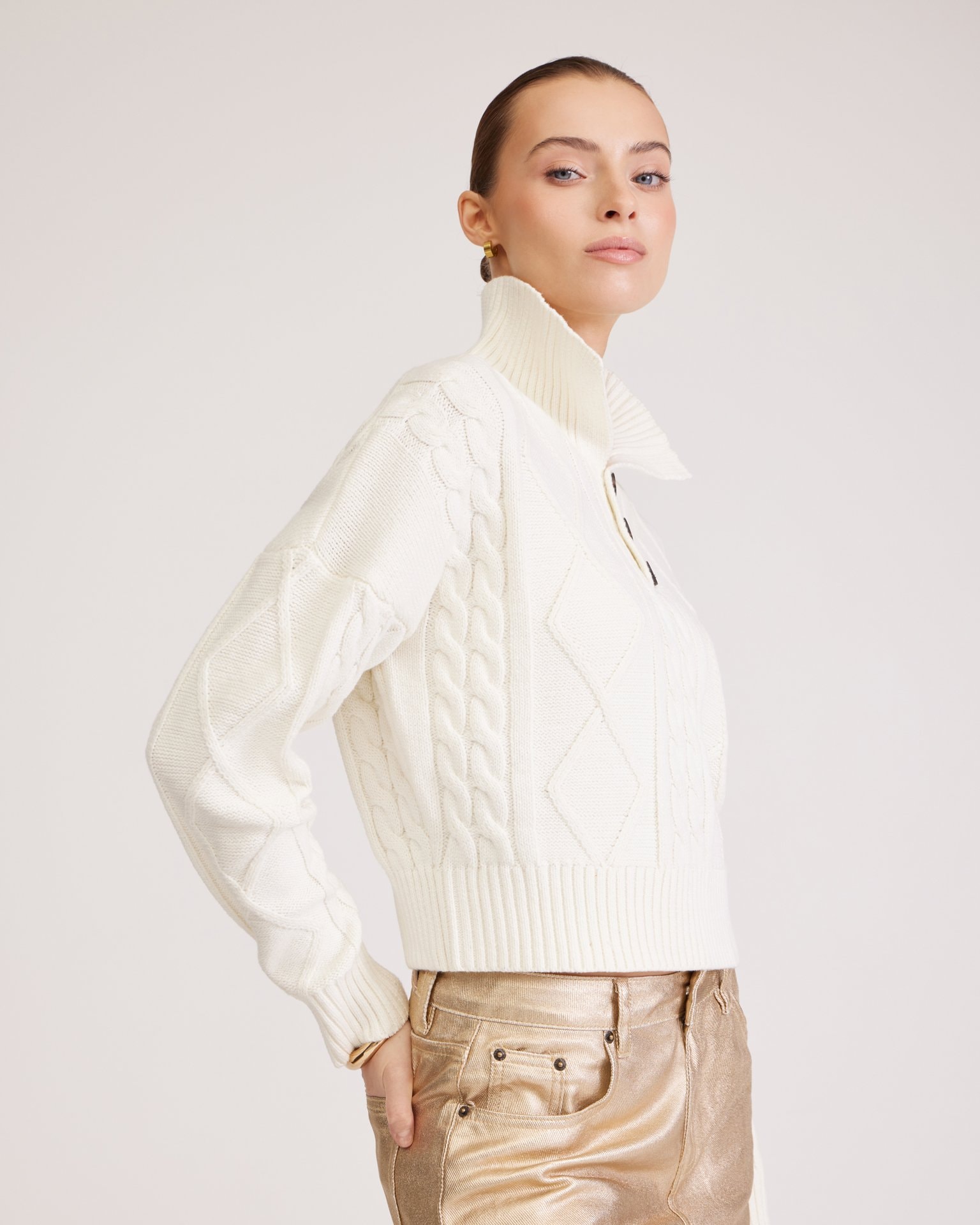 Jumper with a Collar, White — photo 2