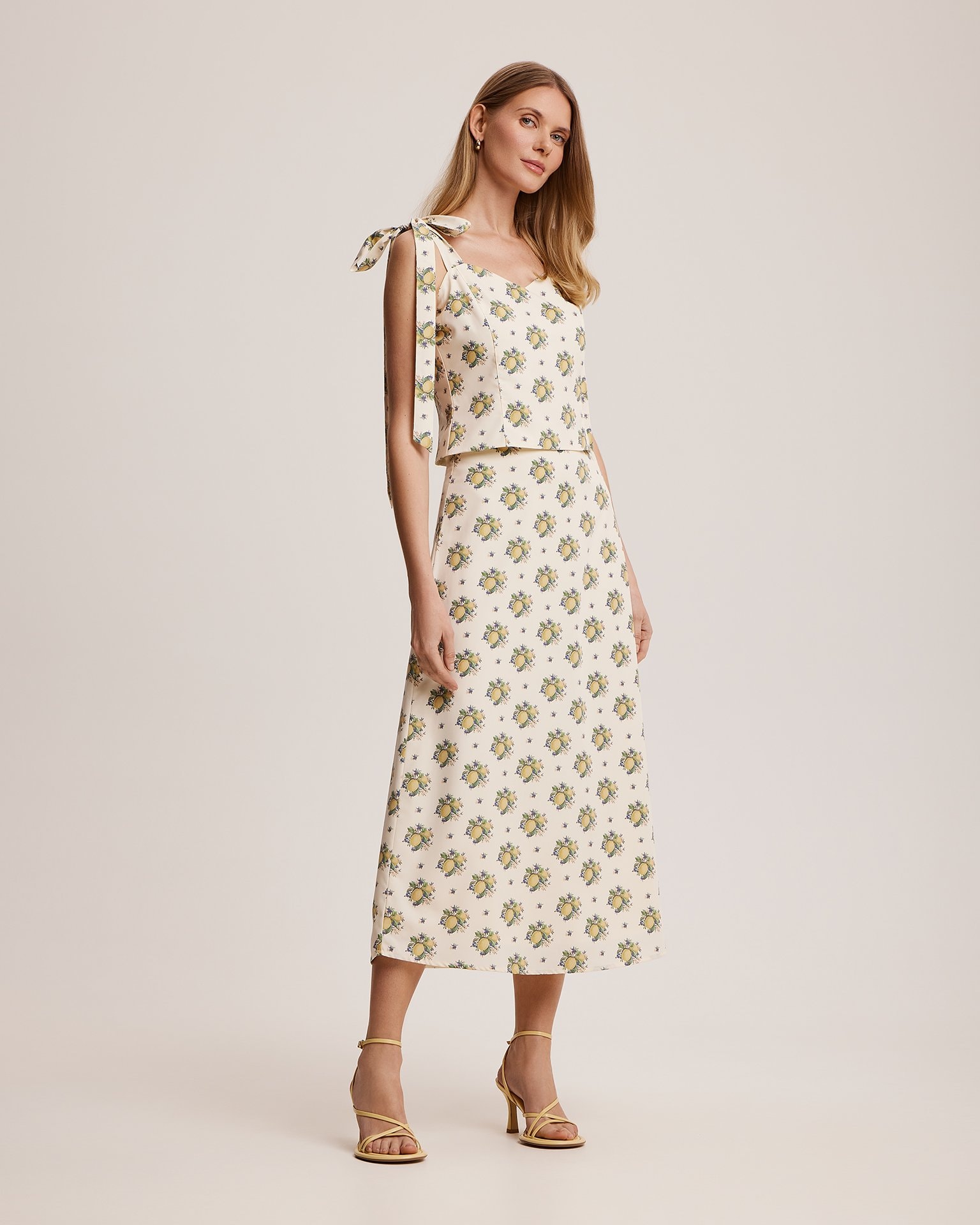 Lemon Print Skirt, Light Beige — photo 3