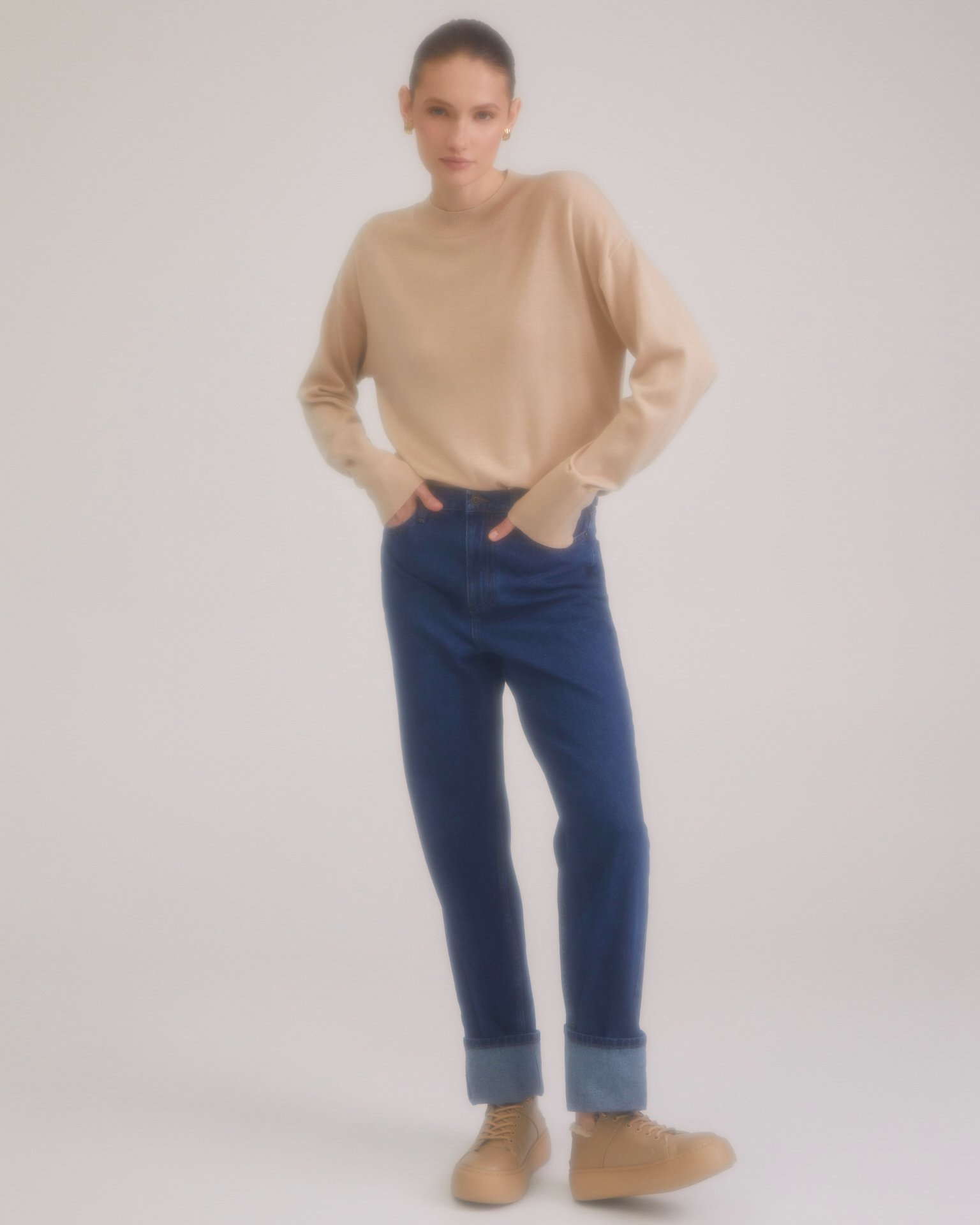 Solid-Colour Jumper, Beige — photo 2