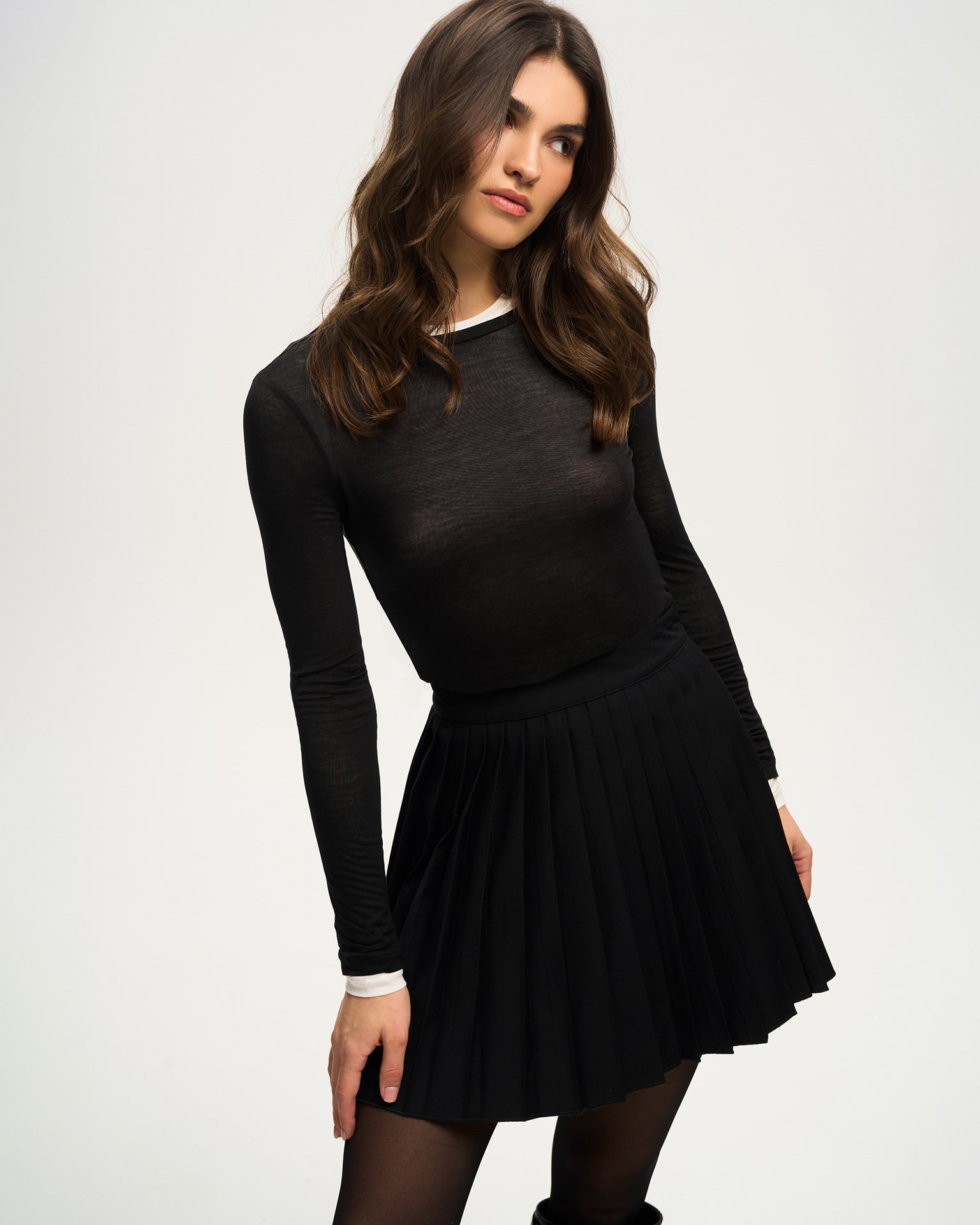 Mini skirt with built-in shorts, Black