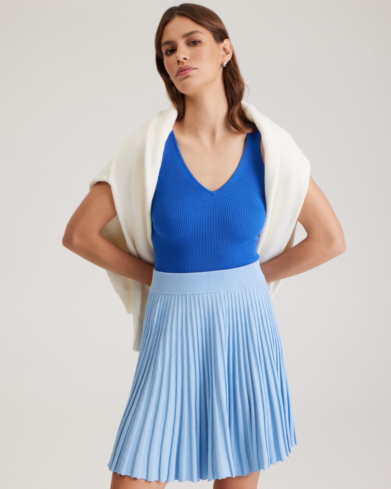 Blue top with V-neck, Sky Blue — photo 6