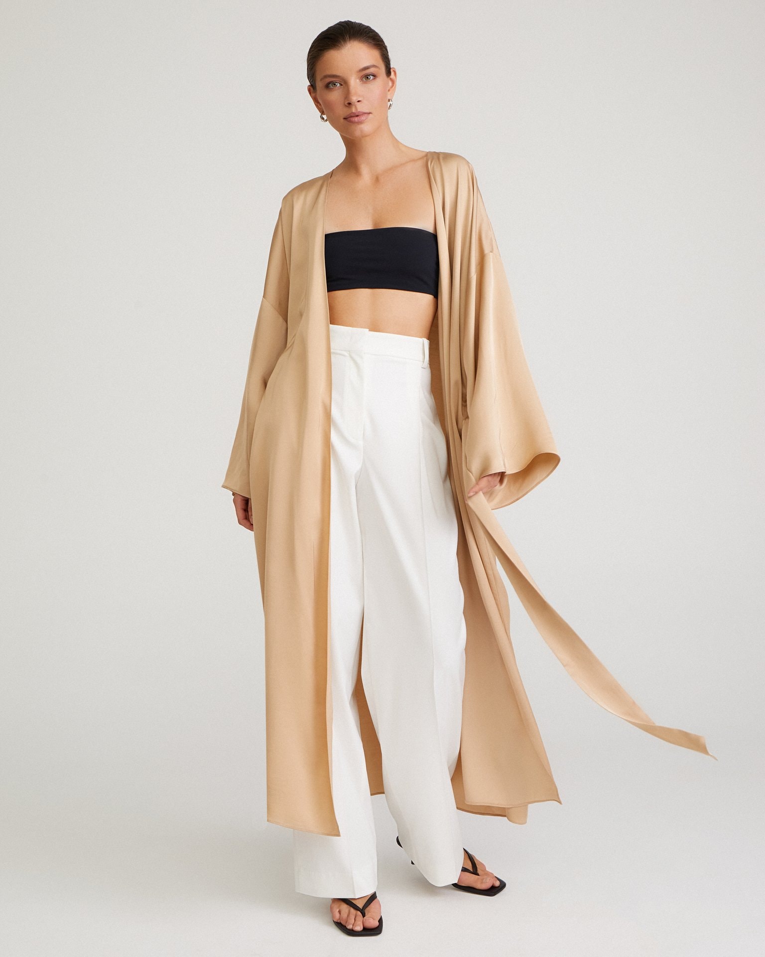 Artificial Silk Kimono, Beige