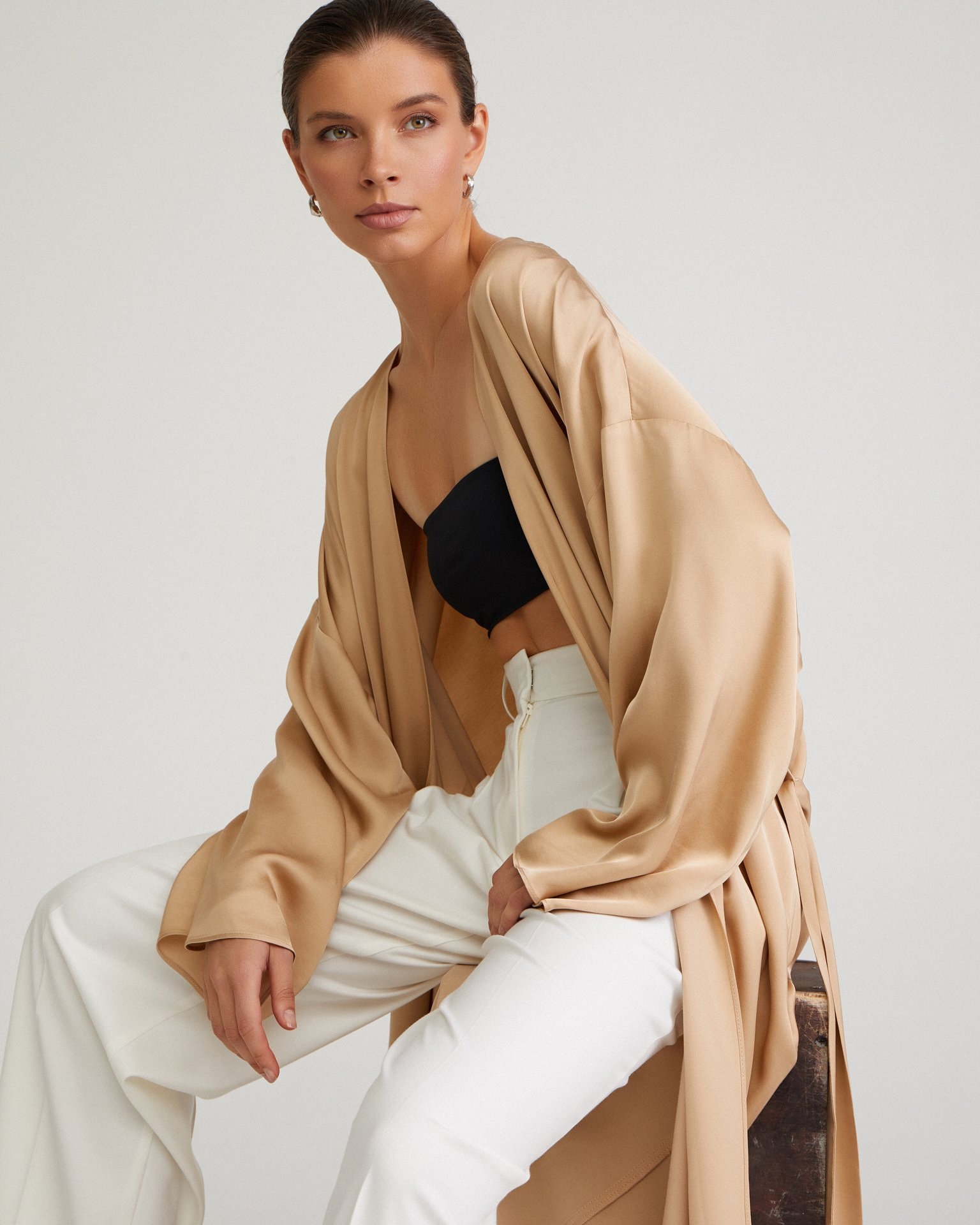Artificial Silk Kimono, Beige — photo 2