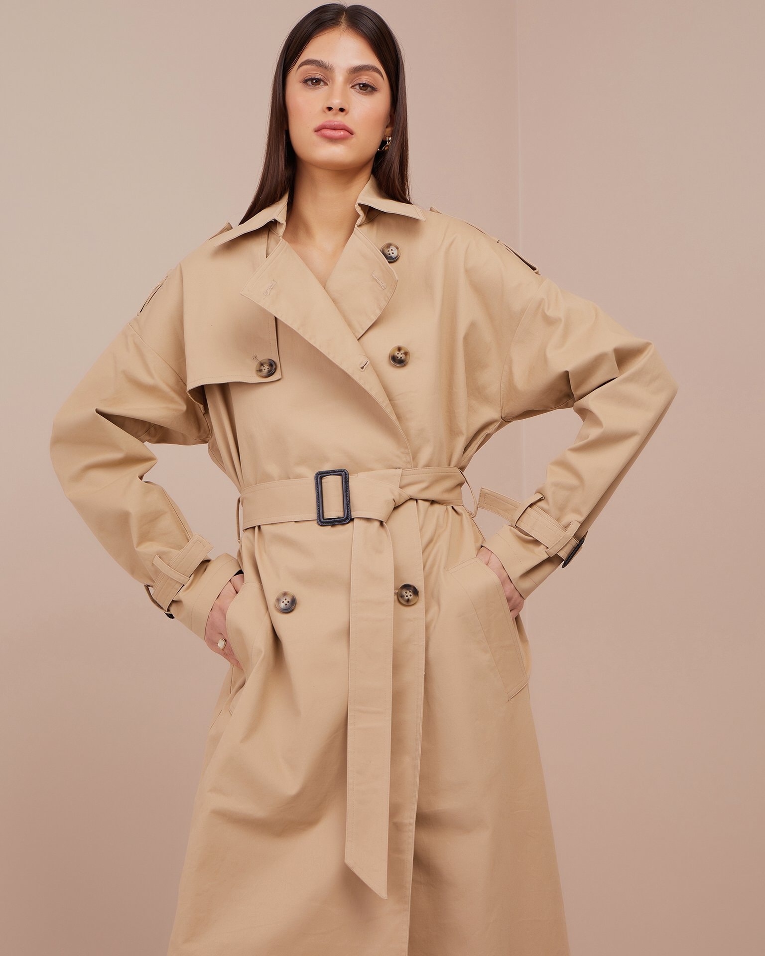 Belted Trench Coat, Beige — photo 2