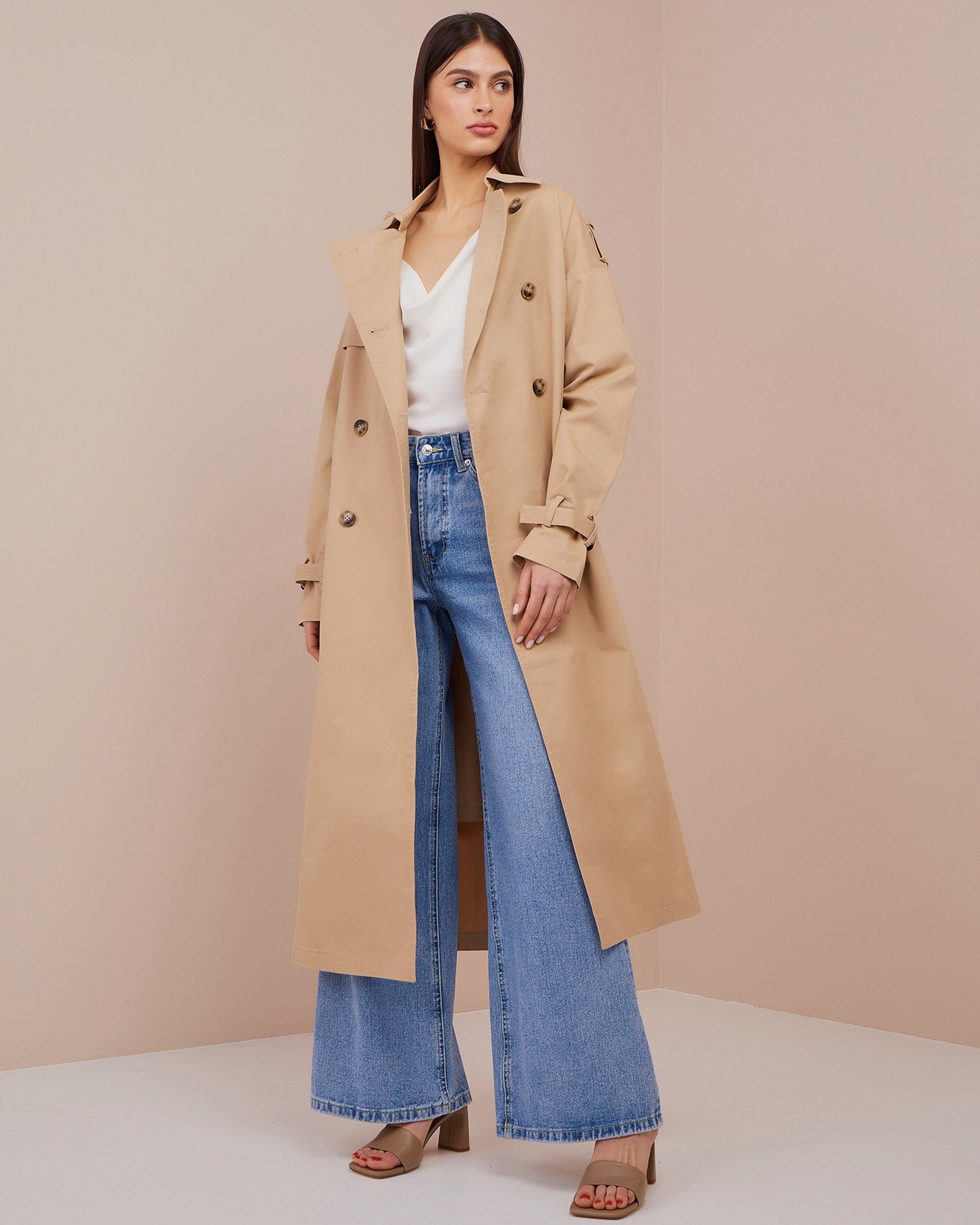 Belted Trench Coat, Beige