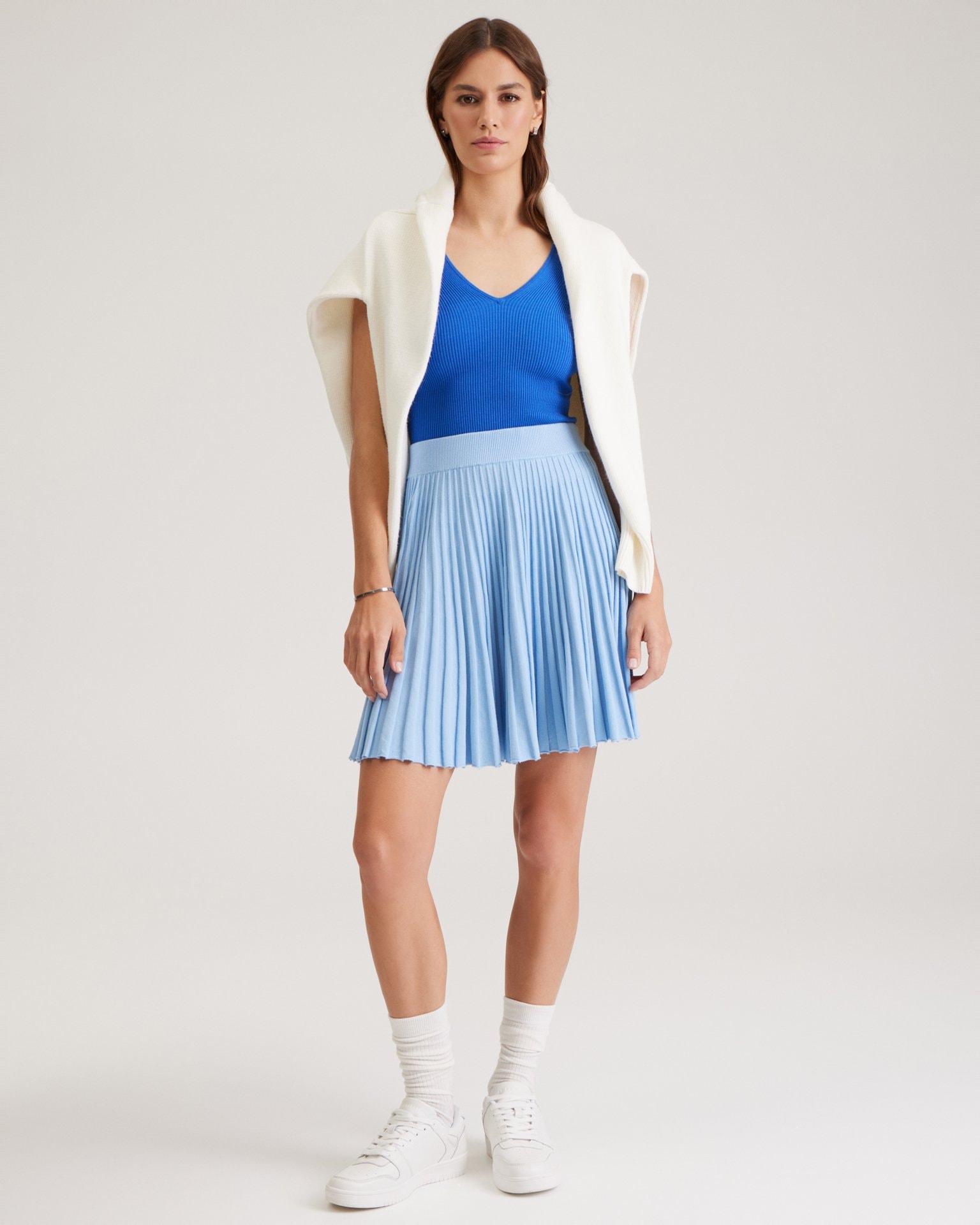Blue top with V-neck, Sky Blue — photo 3