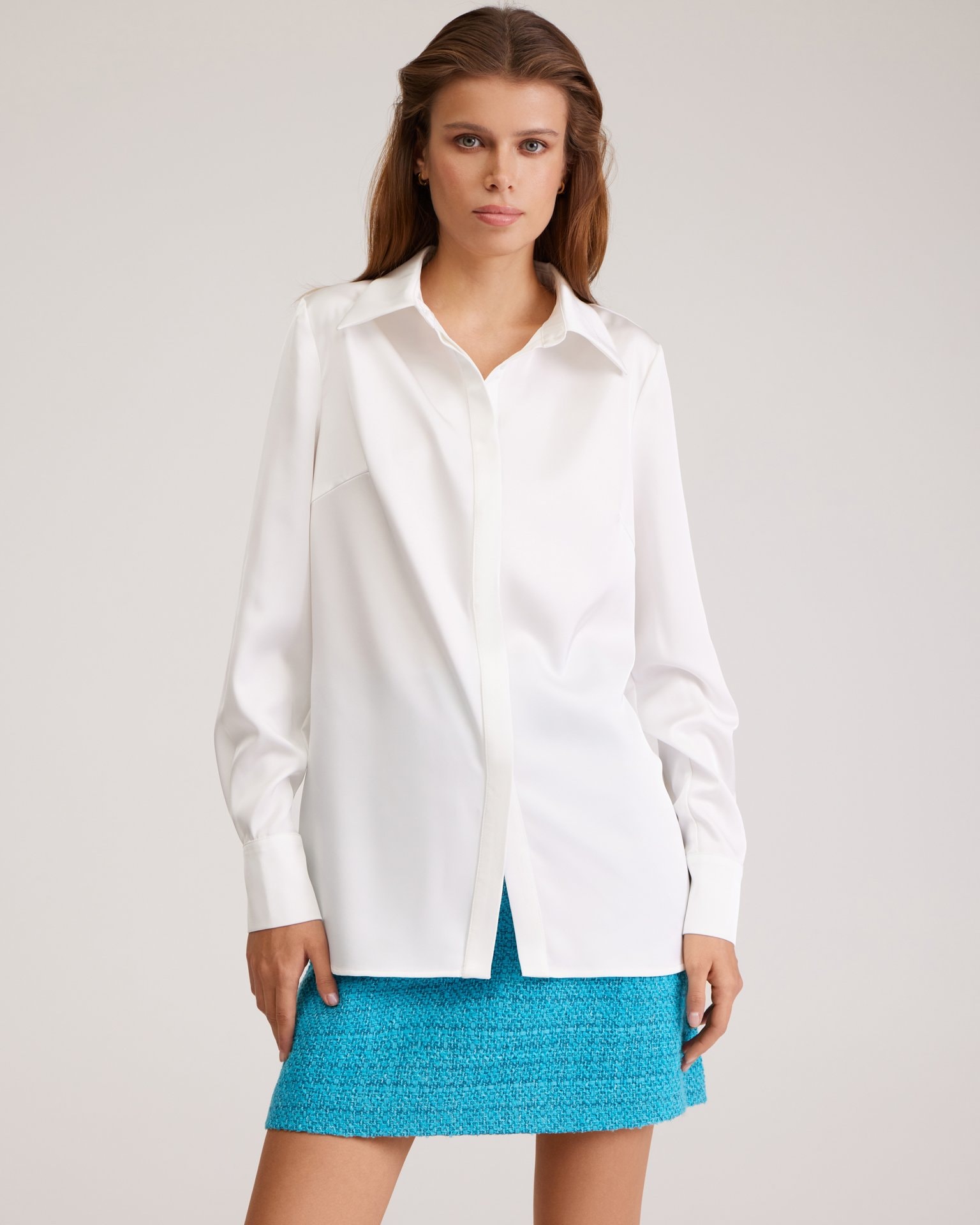 Satin White Shirt, White — photo 5