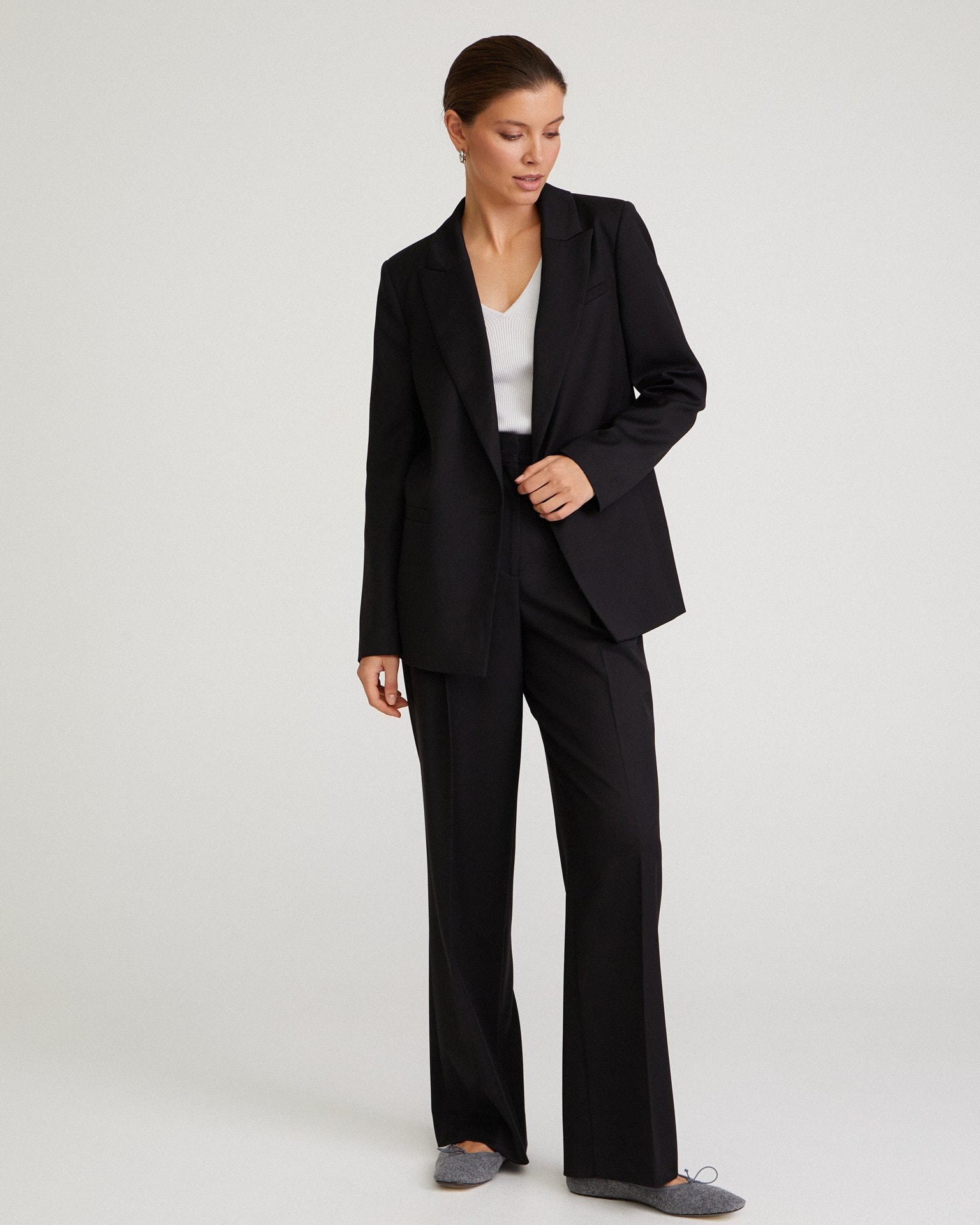 Black straight-leg trousers, Black — photo 2