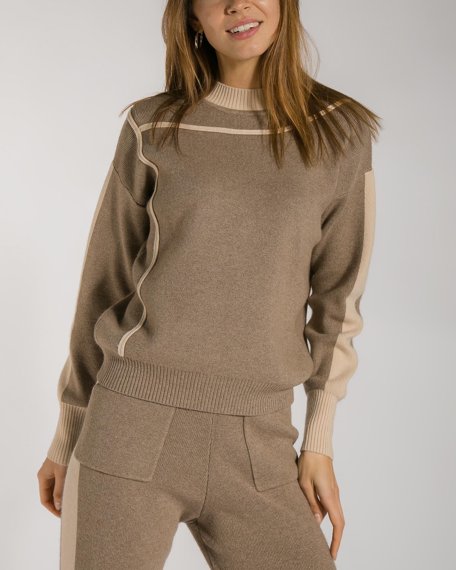 Stylish cashmere suit with contrasting panels, Brown — photo 4
