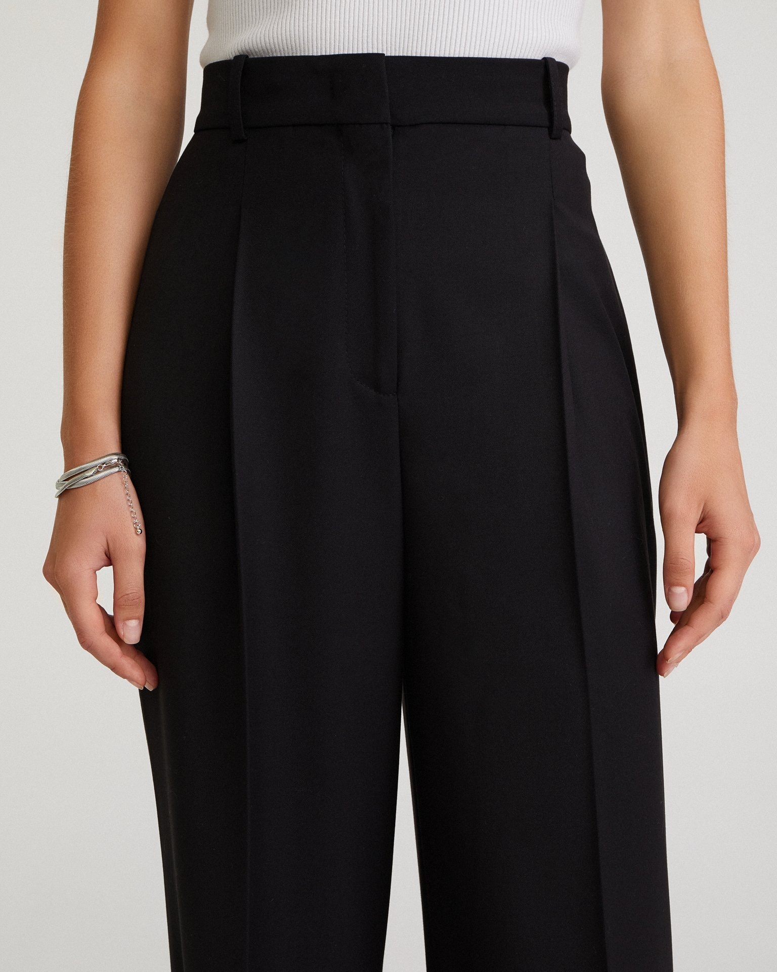 Black straight-leg trousers, Black — photo 6