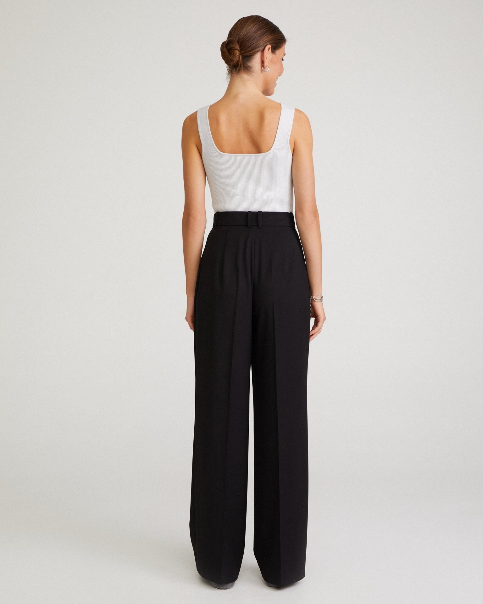 Black straight-leg trousers, Black — photo 3