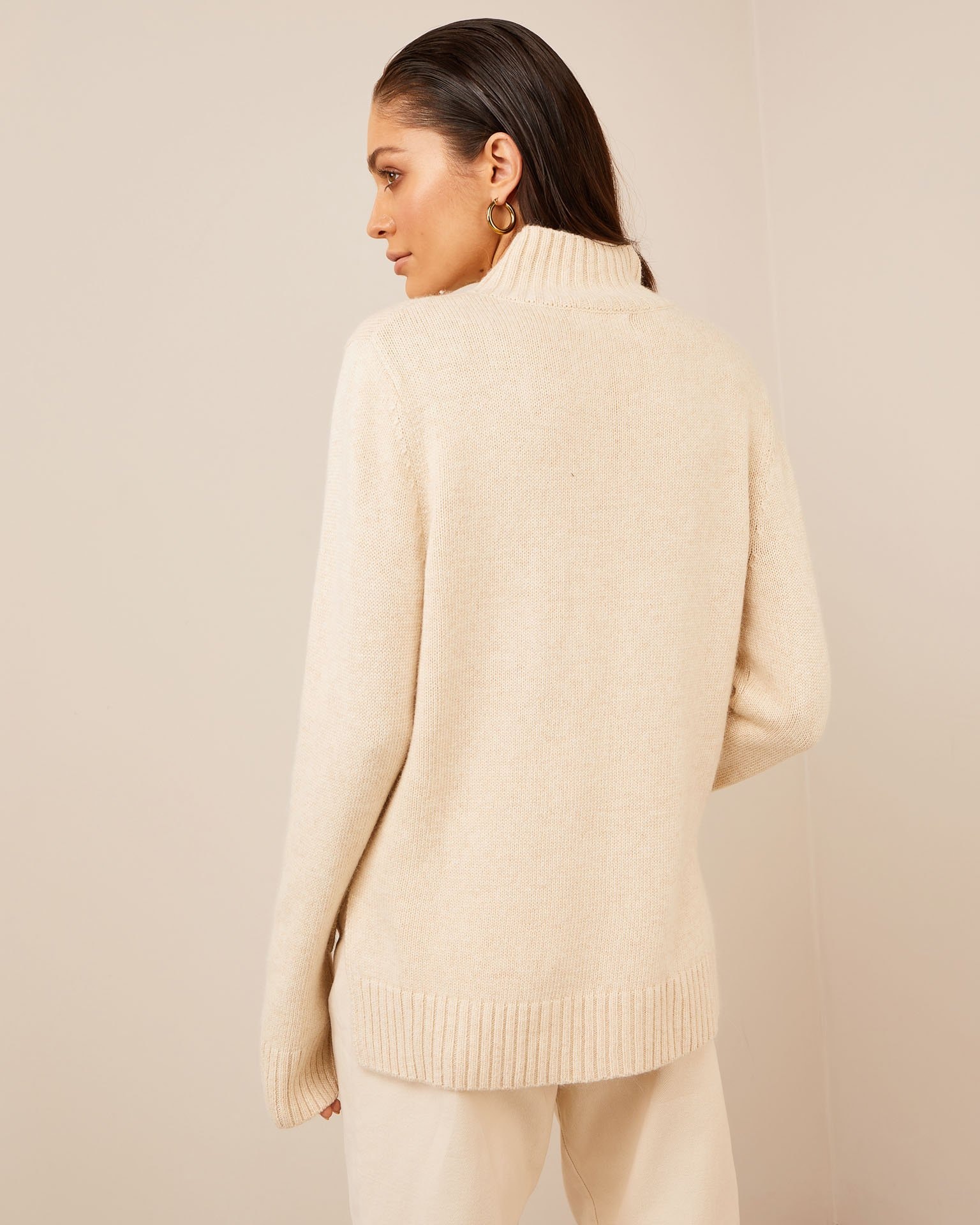 Jumper with elongated back, Beige — photo 3