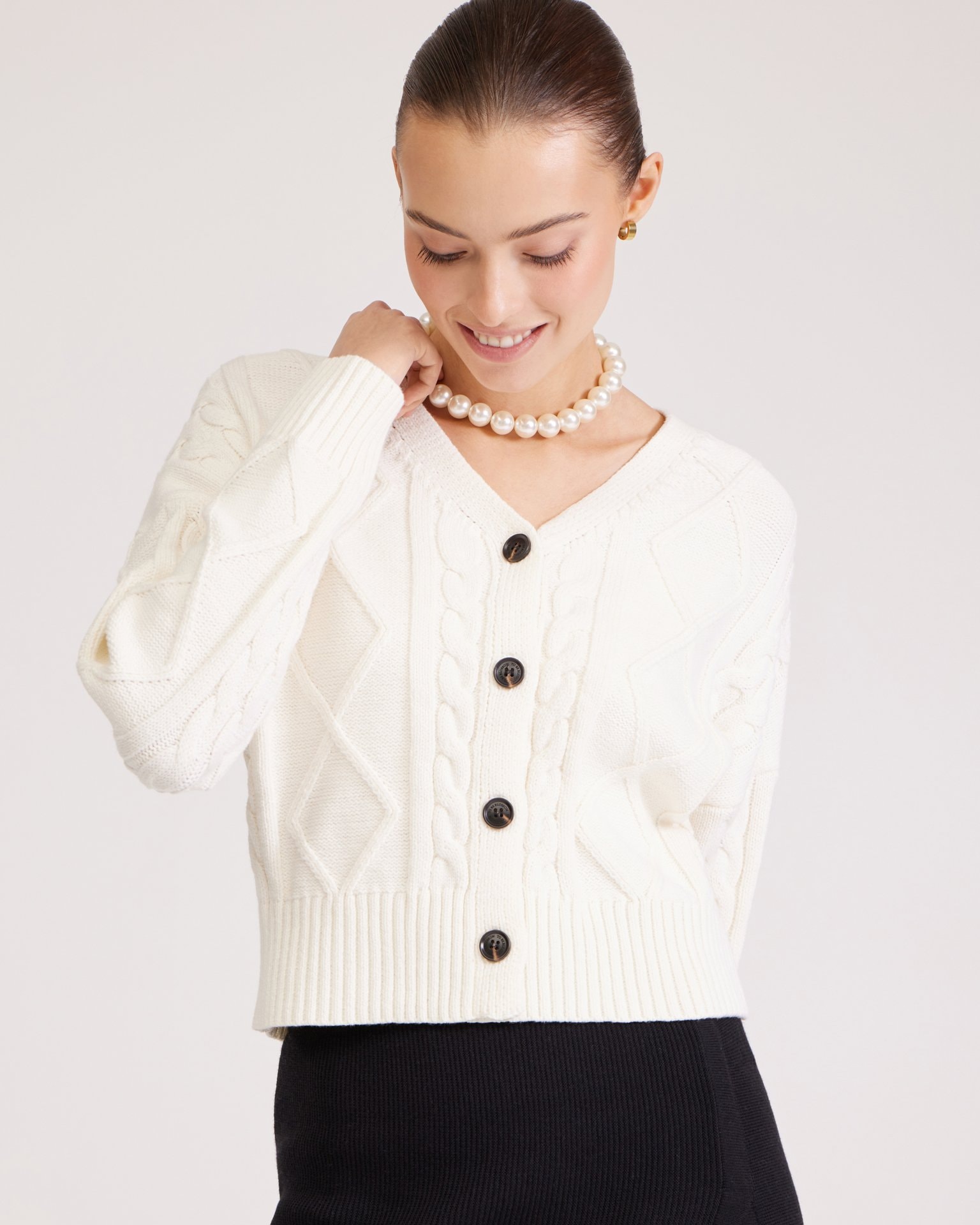 Cardigan with buttons, White — photo 7
