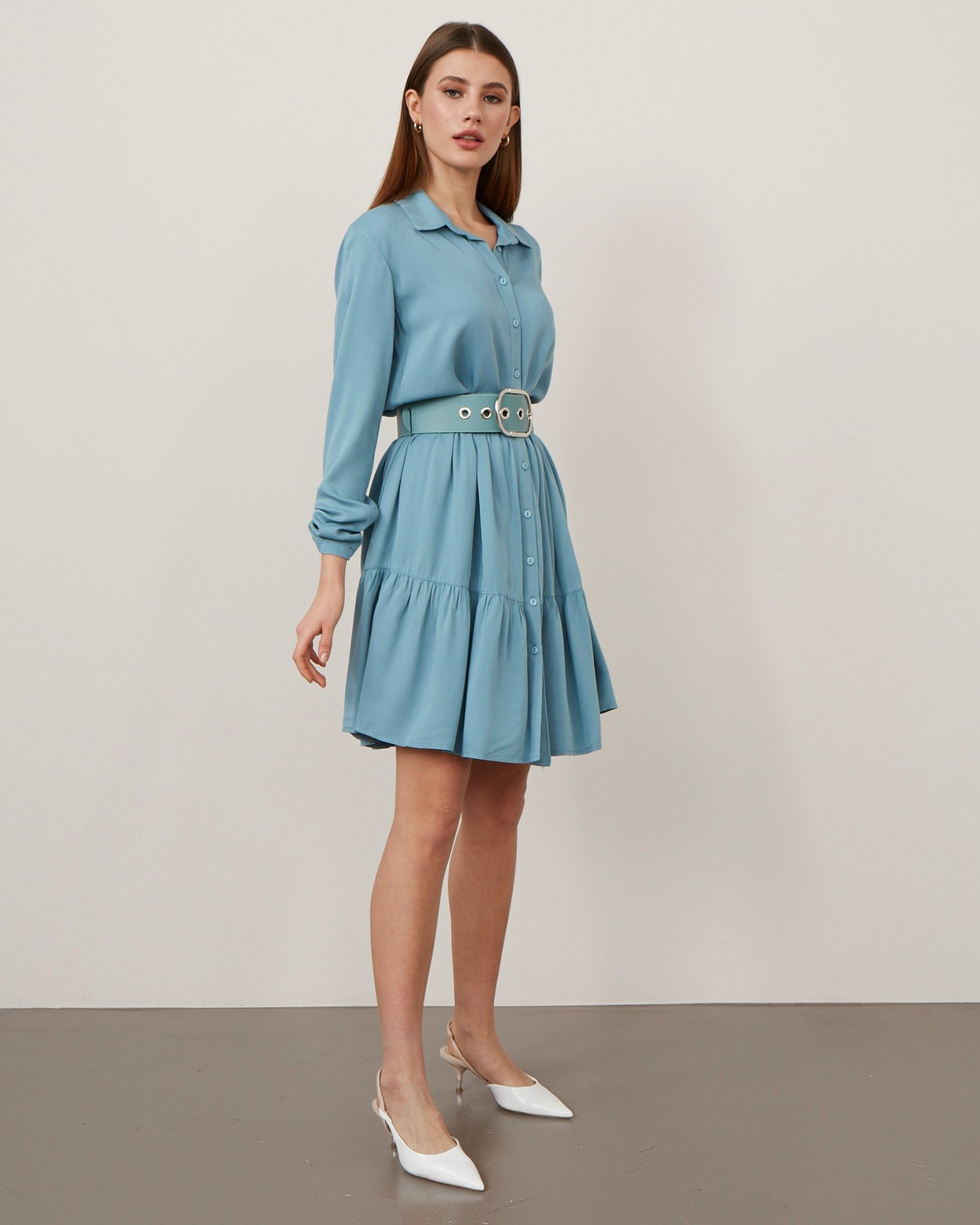 A shirt-style dress, Blue — photo 2