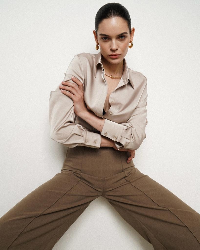Satin shirt, Beige — photo 2