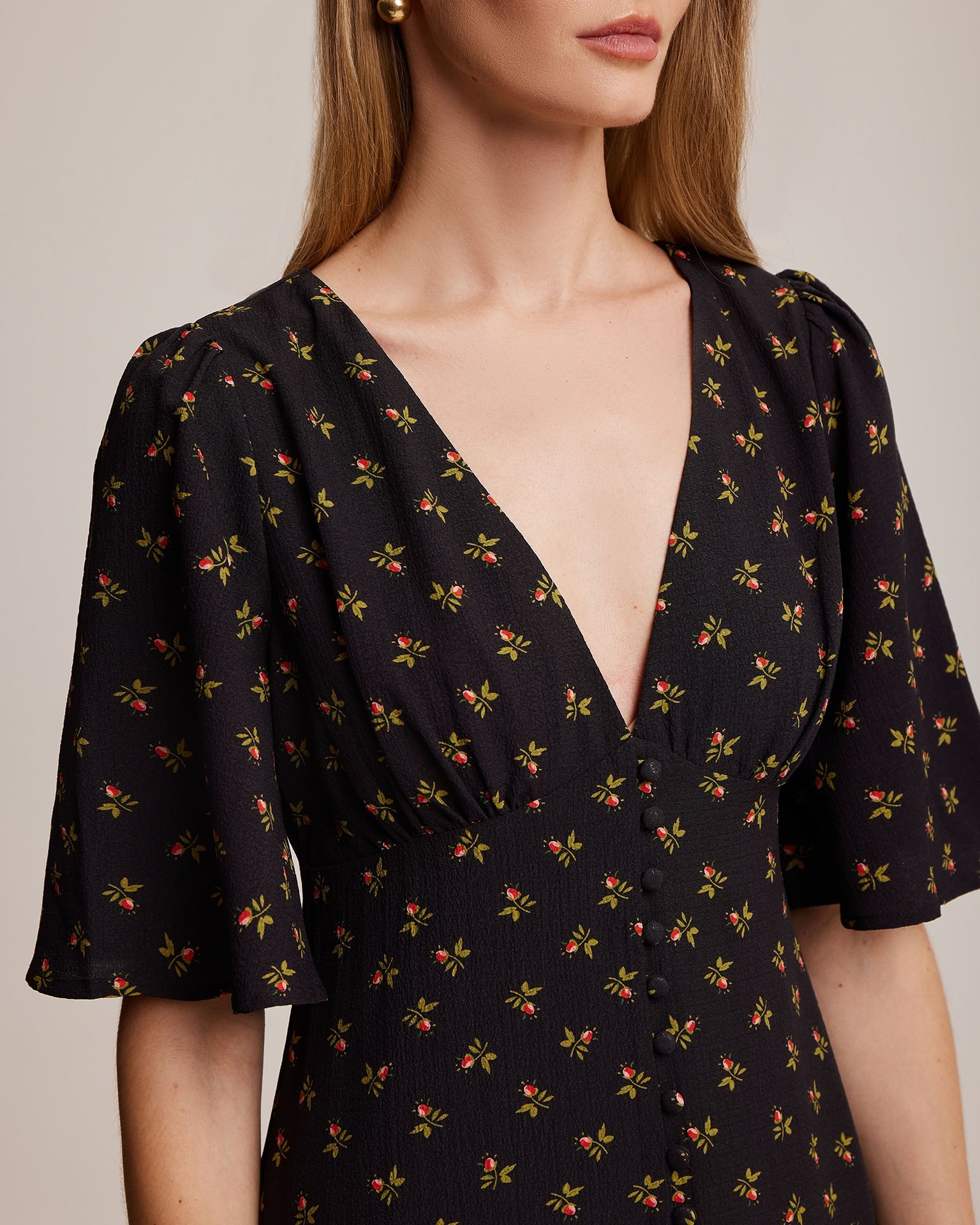 Dress with a floral pattern, Black — photo 6