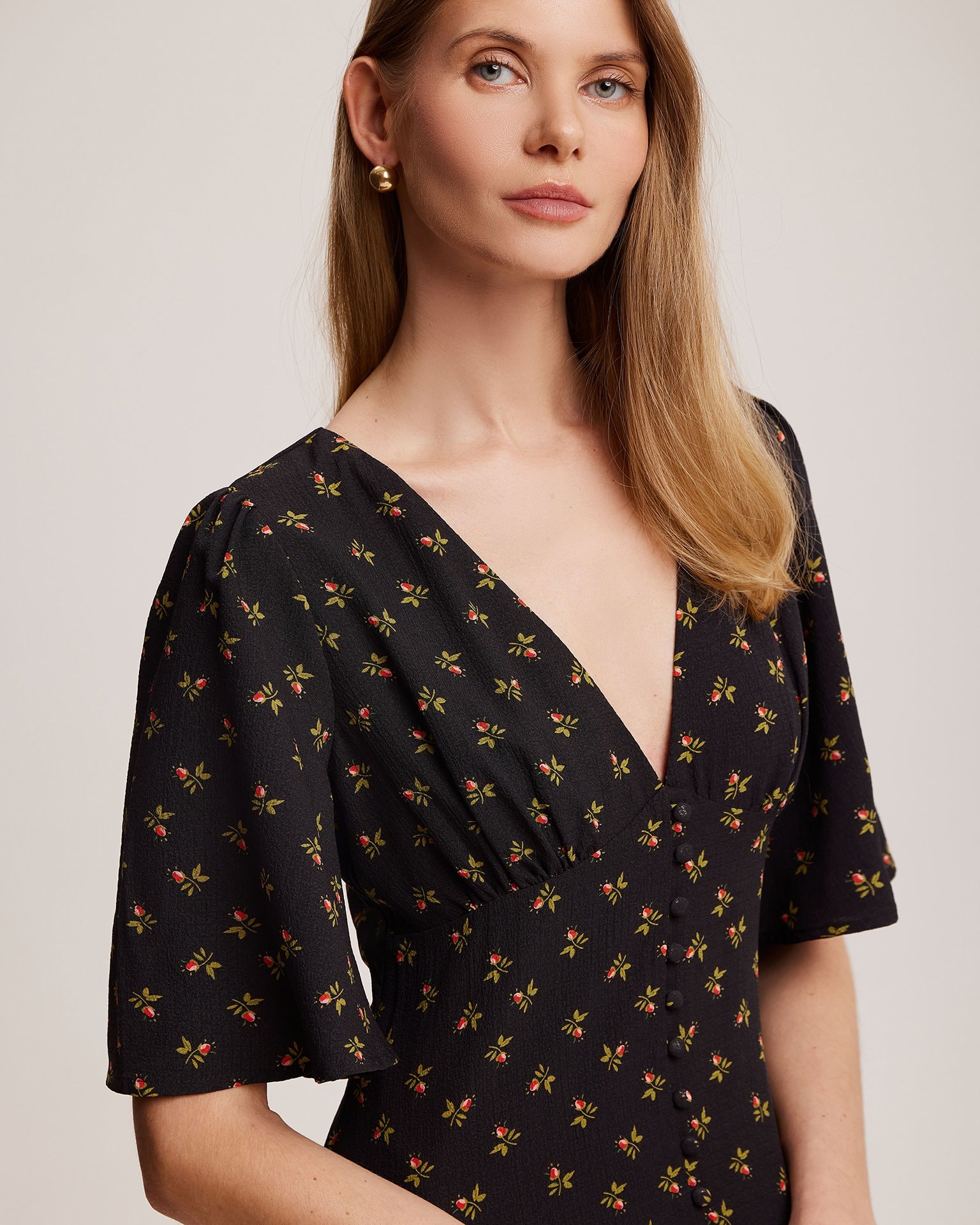 Dress with a floral pattern, Black — photo 5