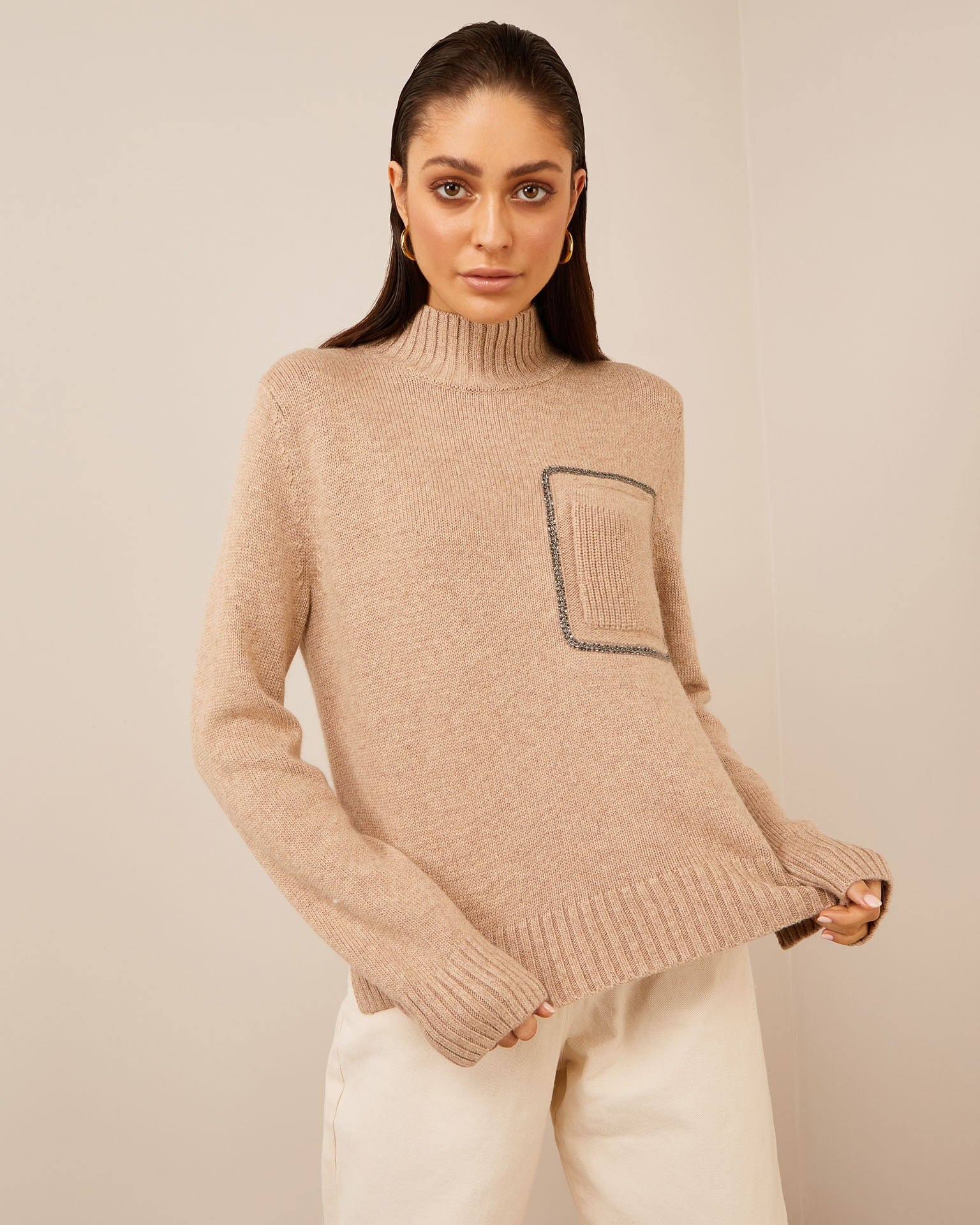 Jumper with chest decoration, Brown
