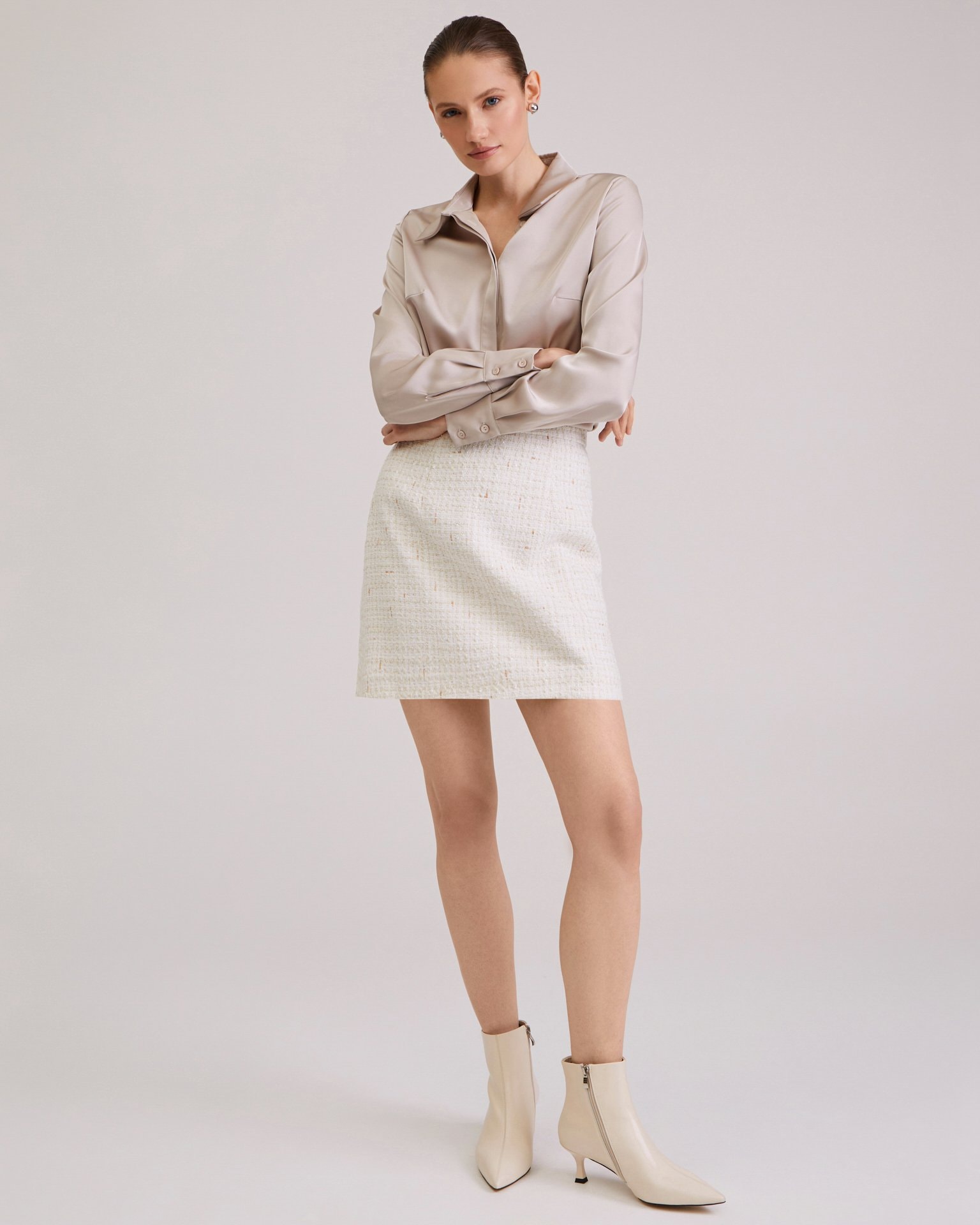 Satin shirt, Beige — photo 4
