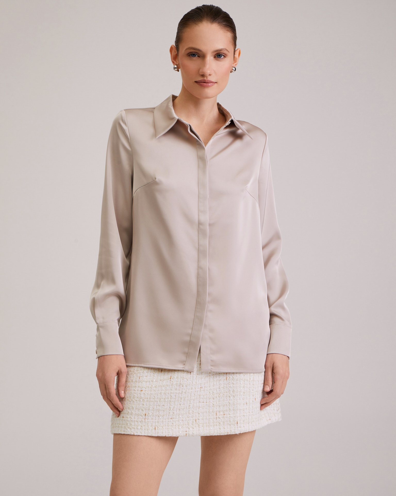 Satin shirt, Beige — photo 3