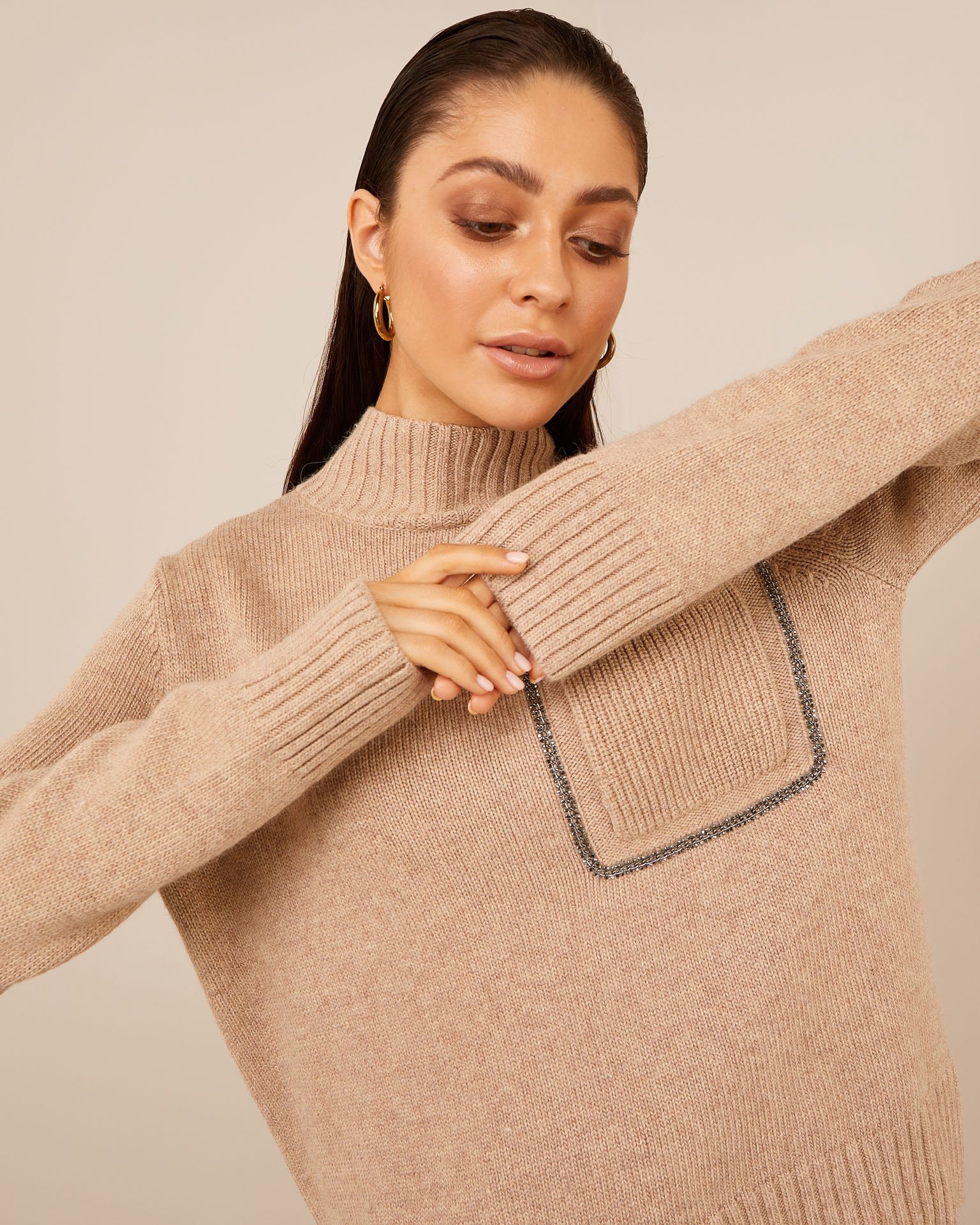 Jumper with chest decoration, Brown — photo 4