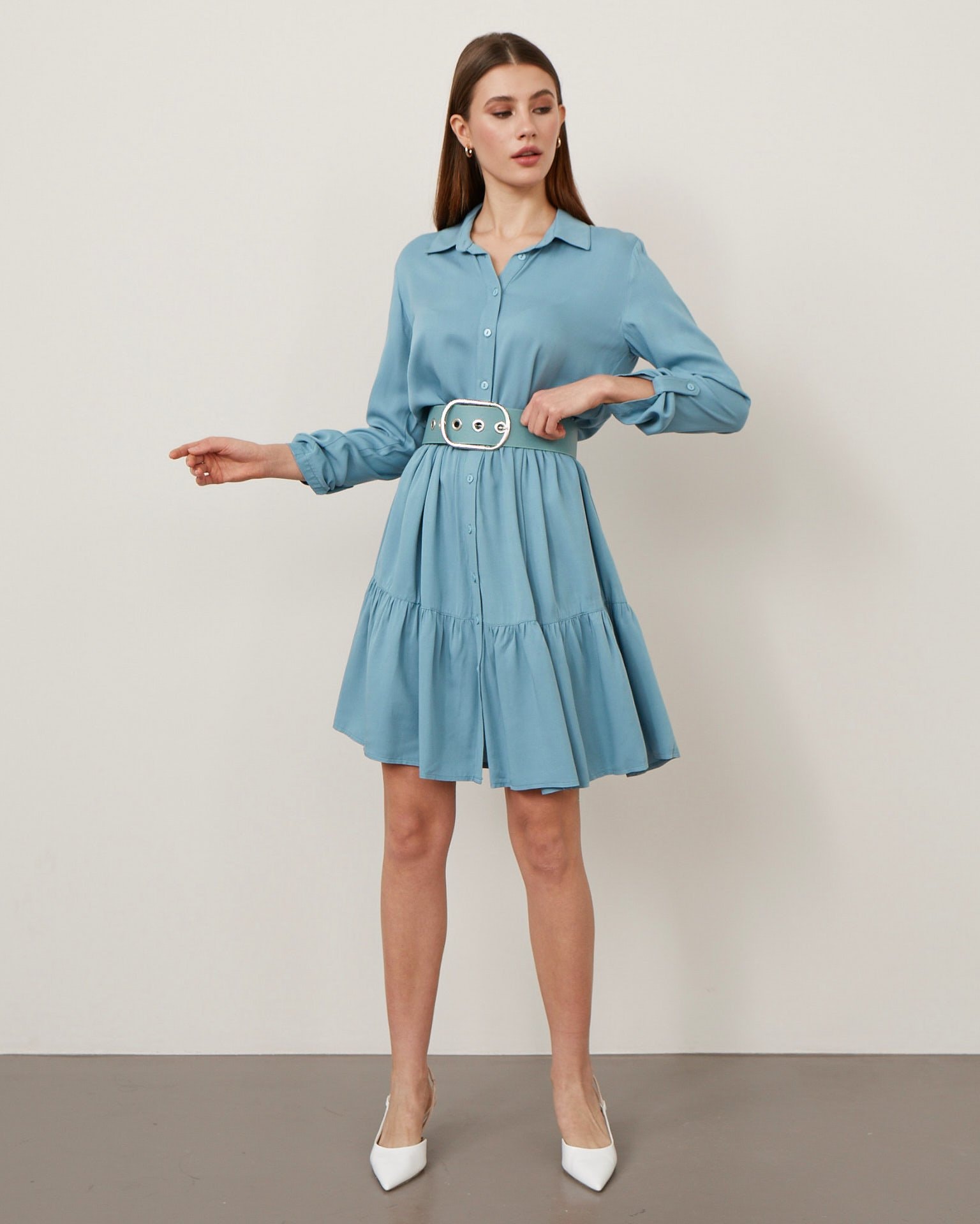 A shirt-style dress, Blue