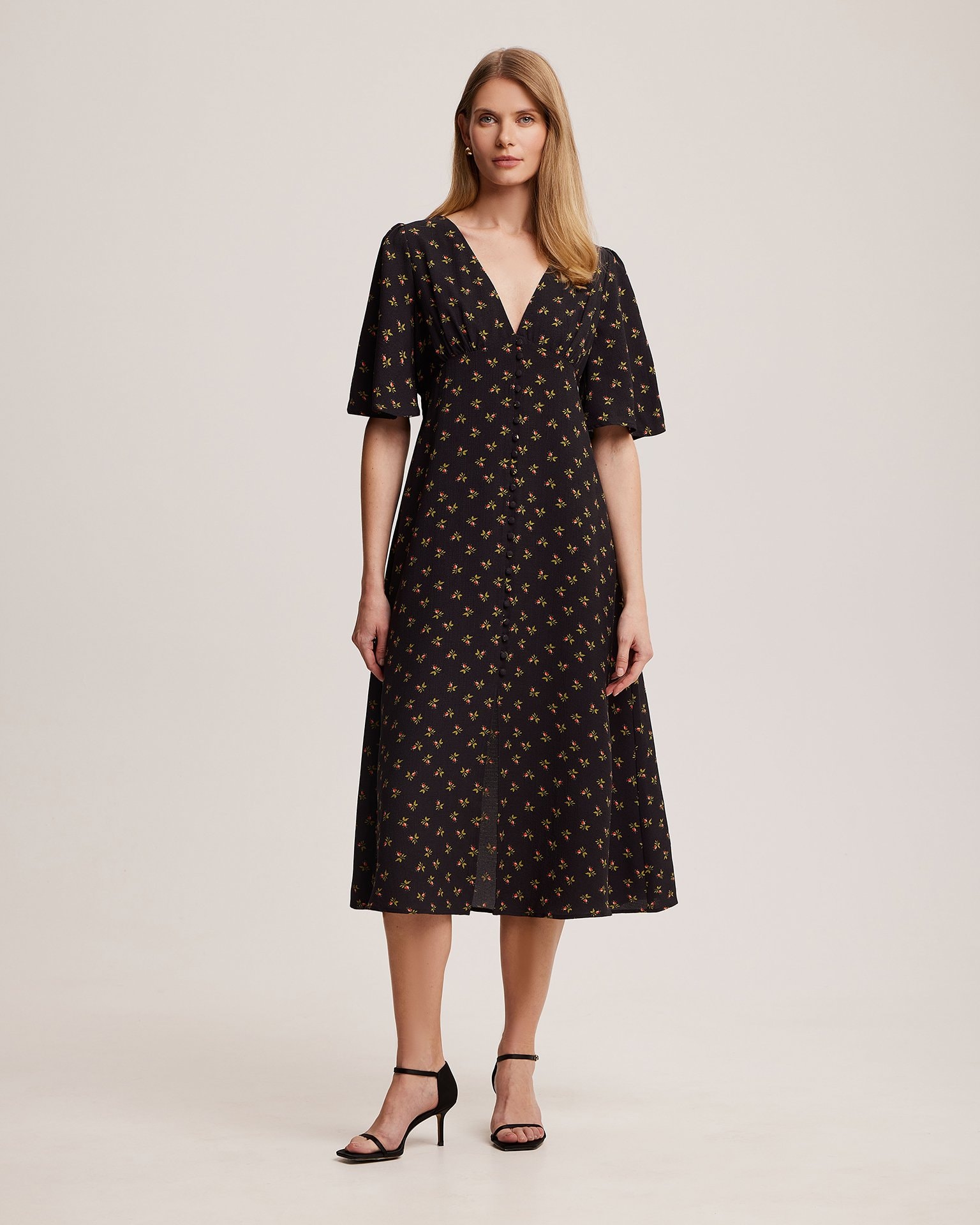 Dress with a floral pattern, Black — photo 3